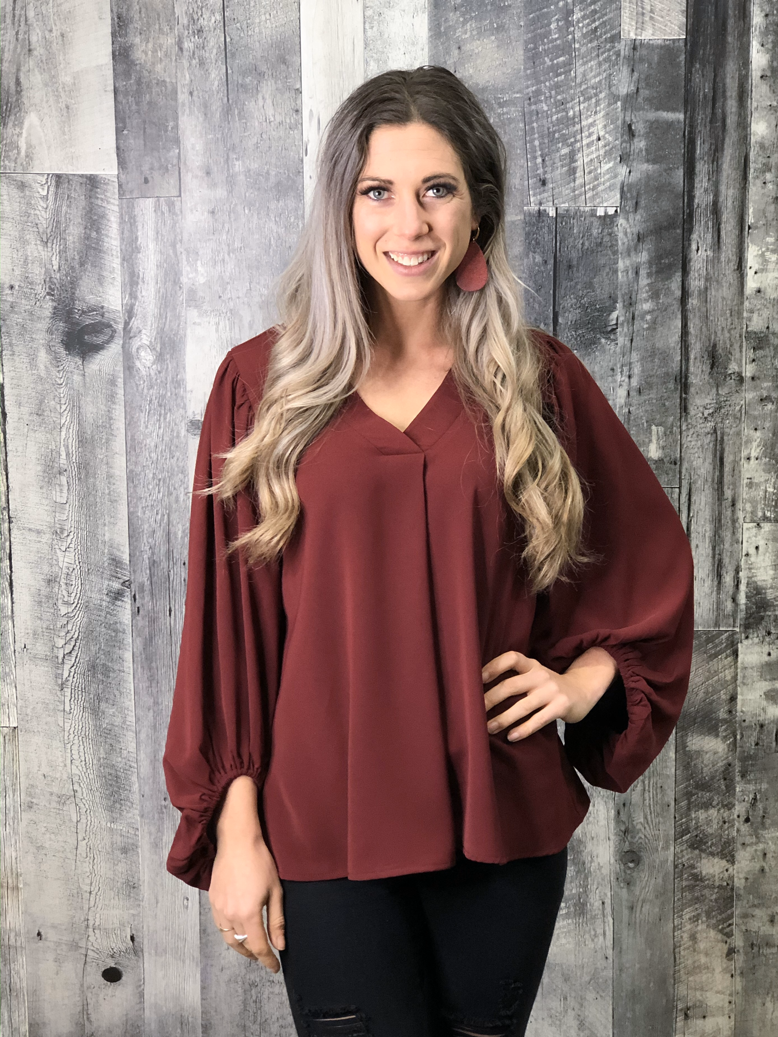 Red Blouse with Stand-Out Sleeves 84193