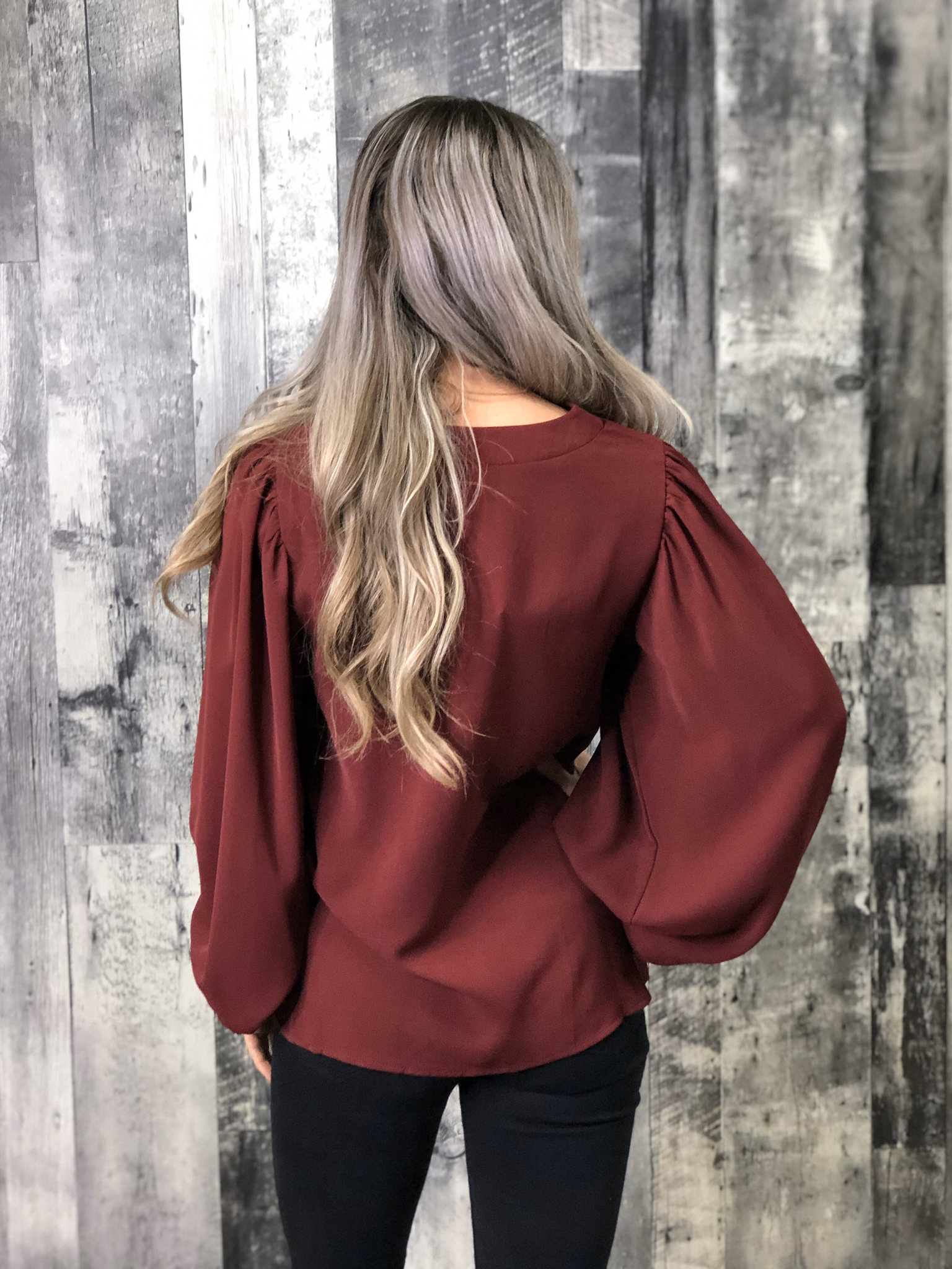 Red Blouse with Stand-Out Sleeves