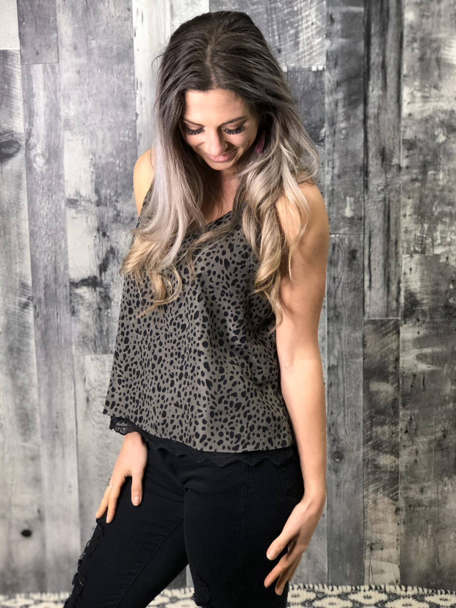 Grey Spotted Lace Tank