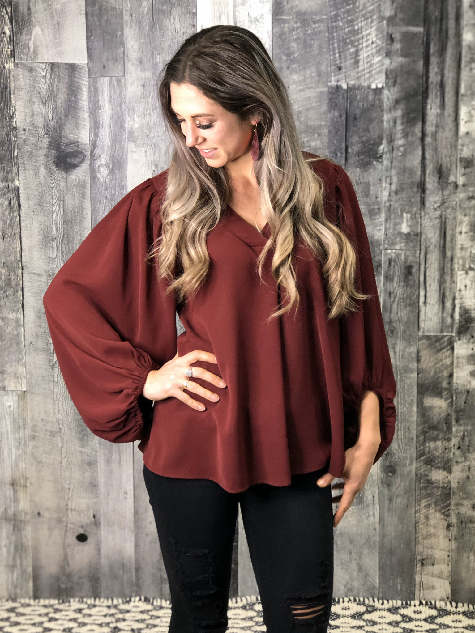 Red Blouse with Stand-Out Sleeves