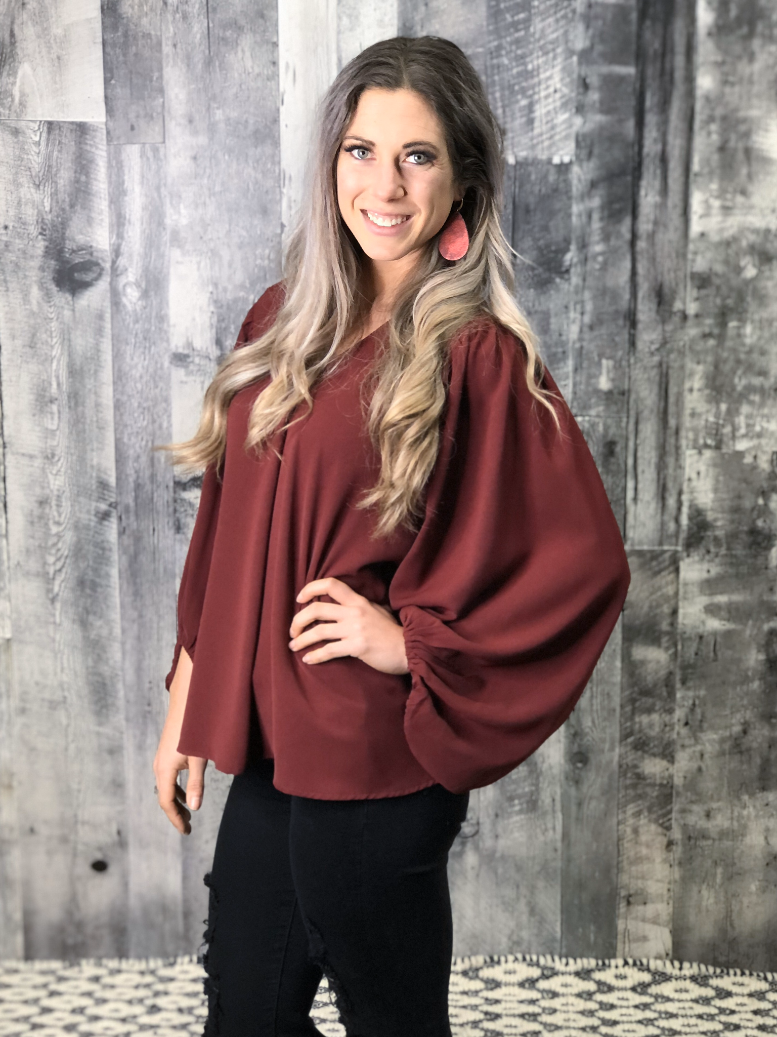 Red Blouse with Stand-Out Sleeves