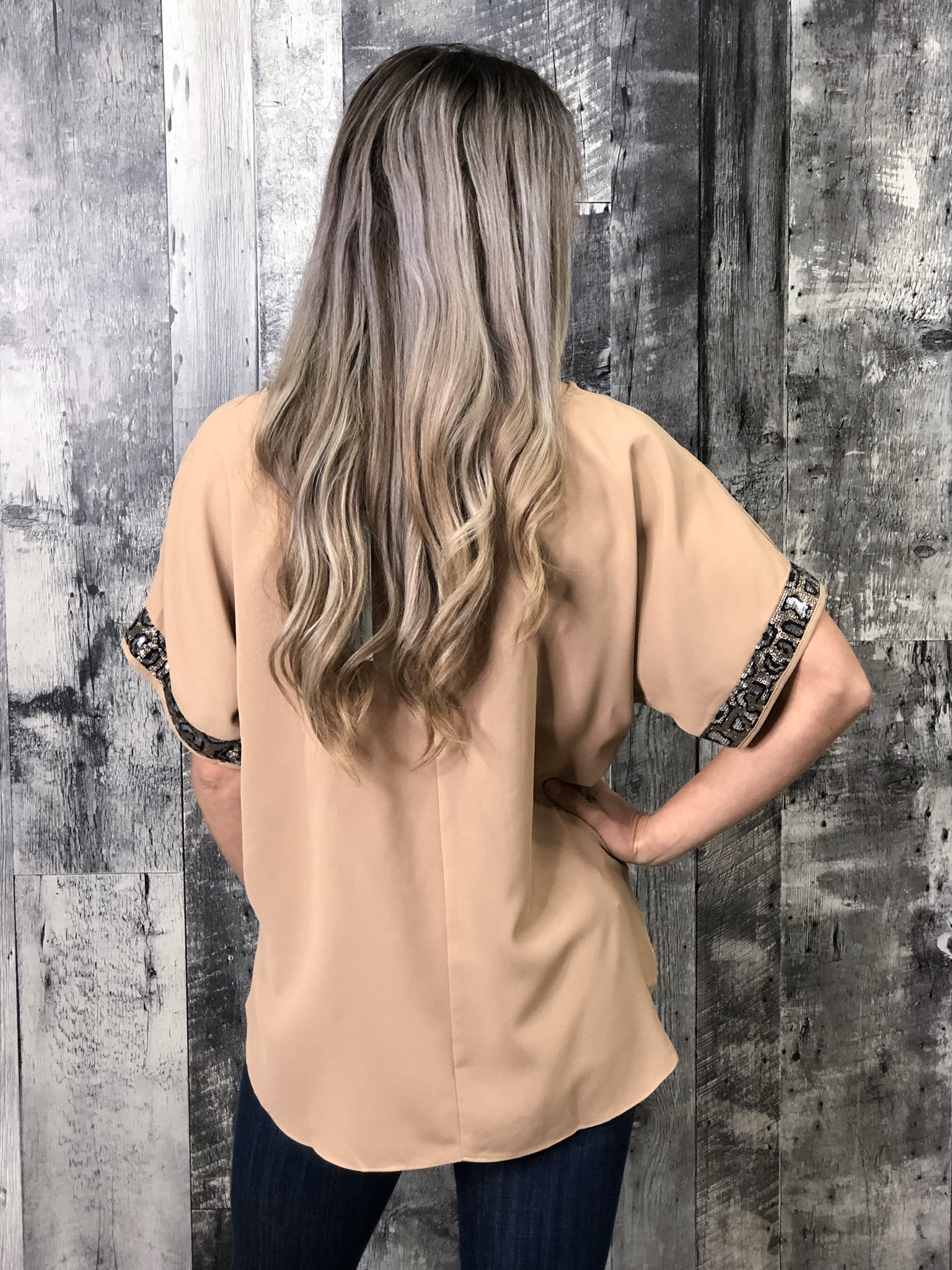 Mocha Blouse with Sequin Trim