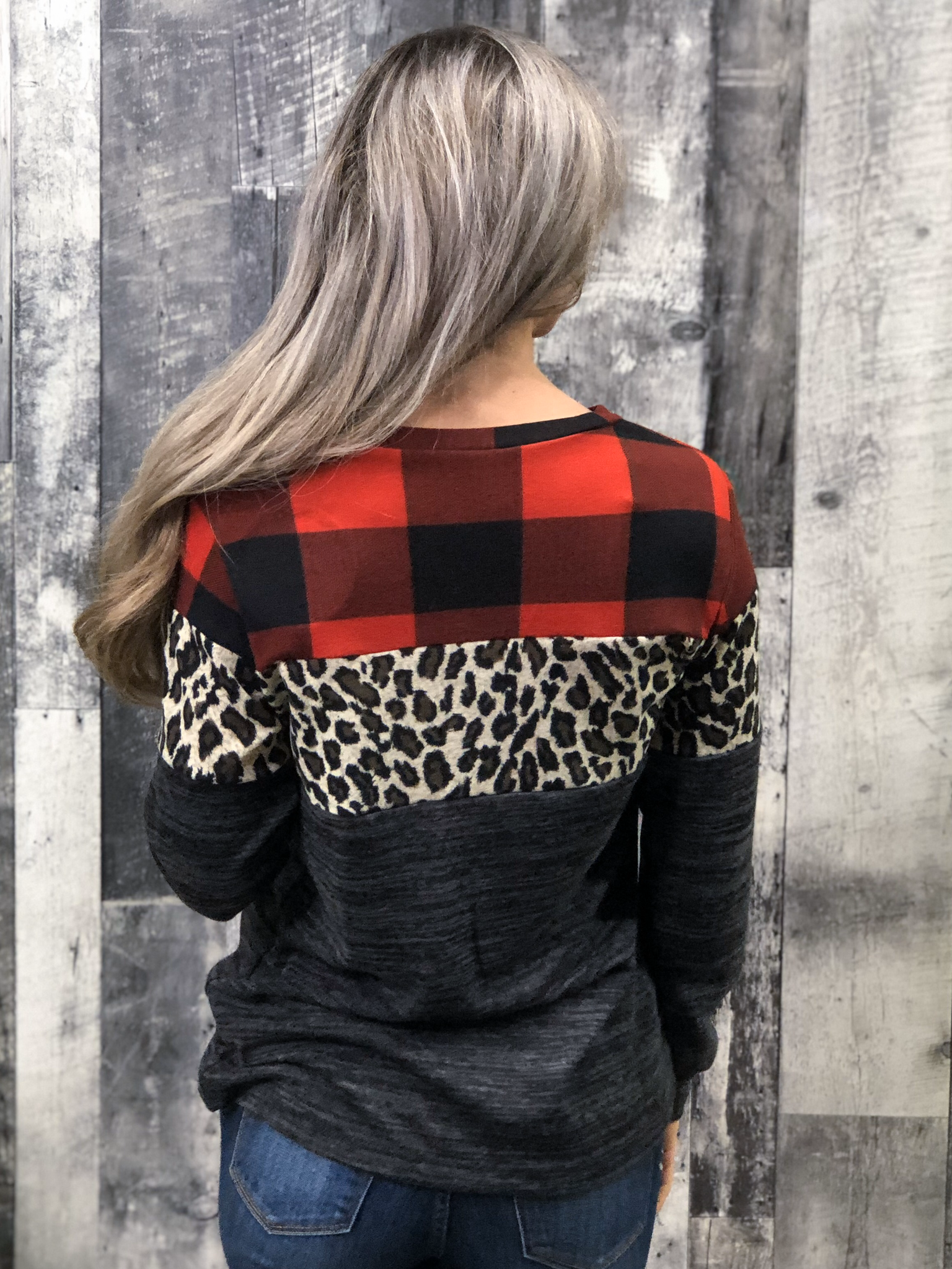 Buffalo Plaid Cheetah Color Block Top