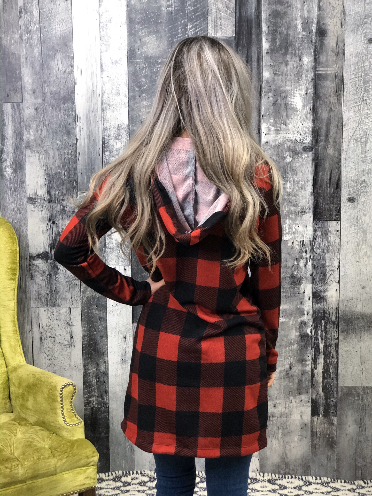 Buffalo Plaid Button Cardigan with hood