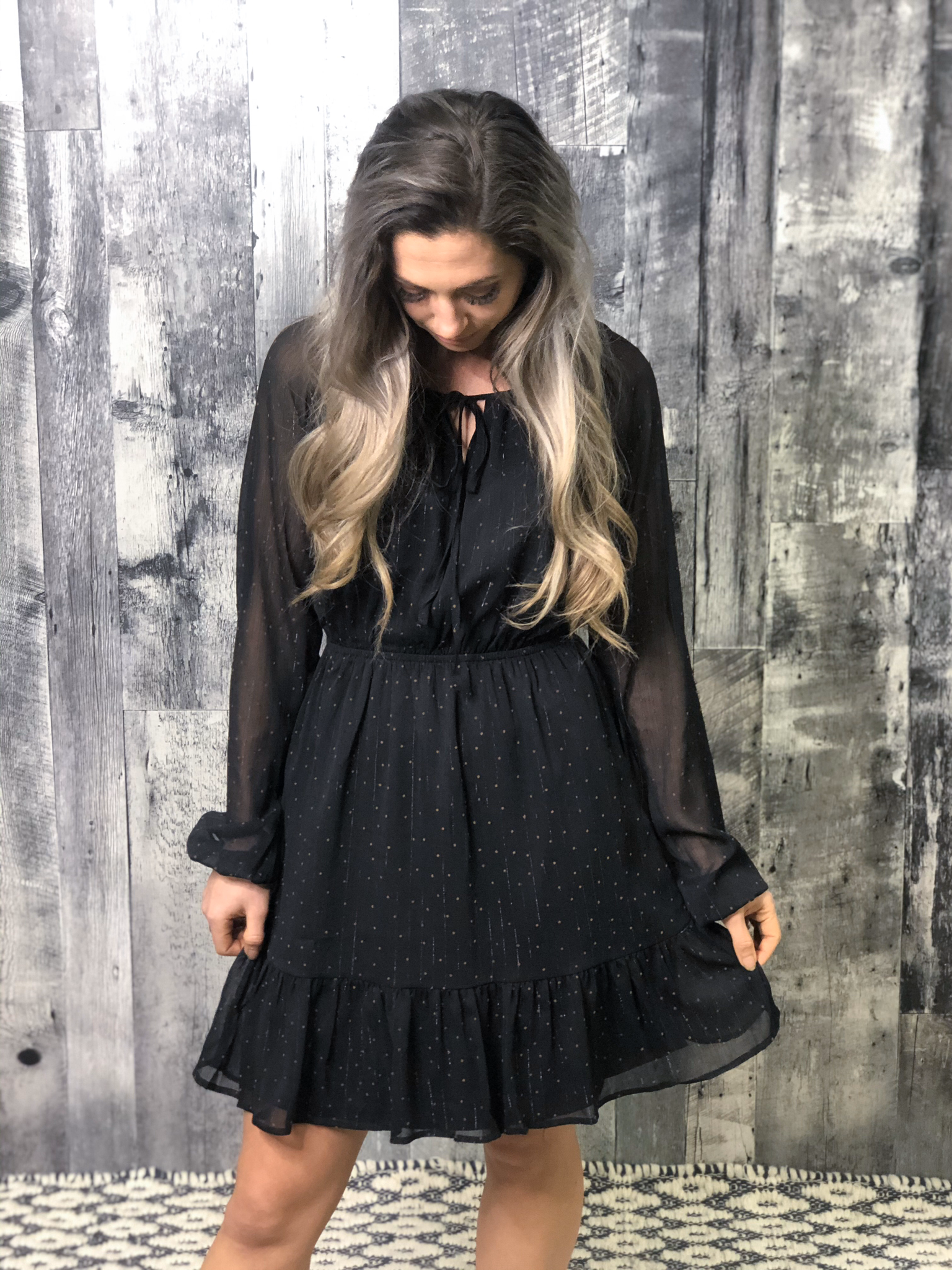 Black Polka Dotted Holiday Dress 84399