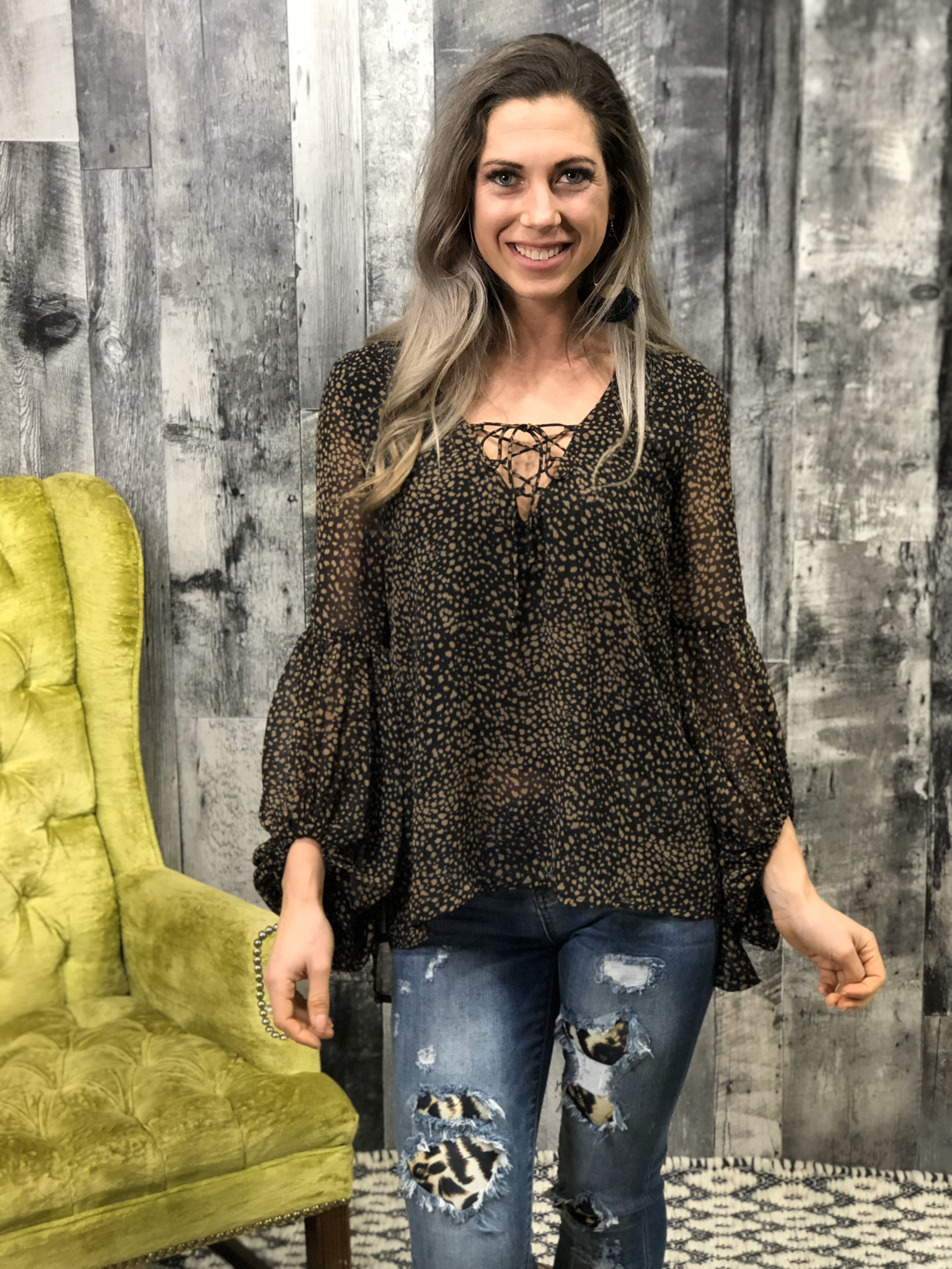 Dalmation Top Blouse with stand out sleeves