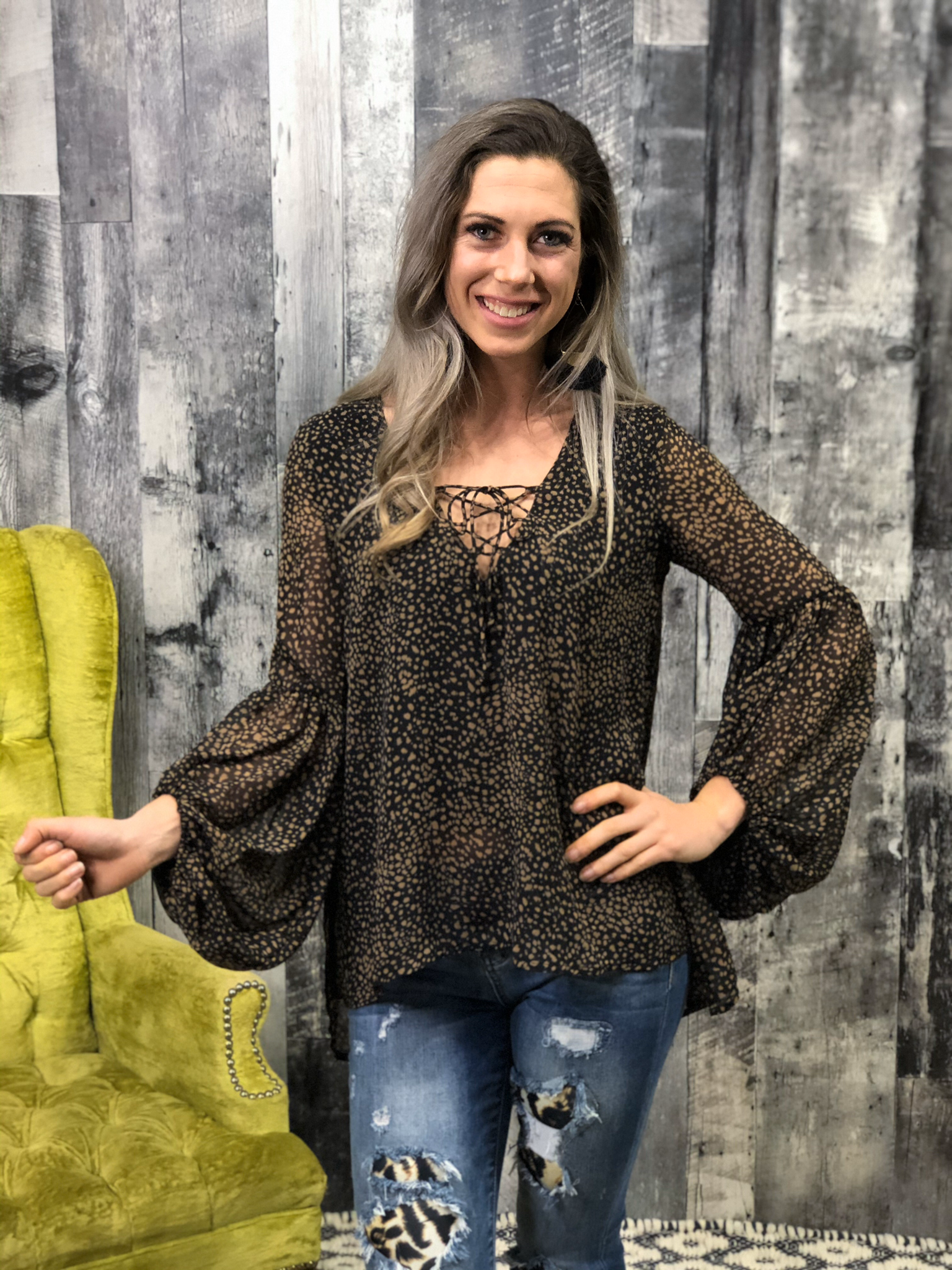 Dalmation Top Blouse with stand out sleeves 984274