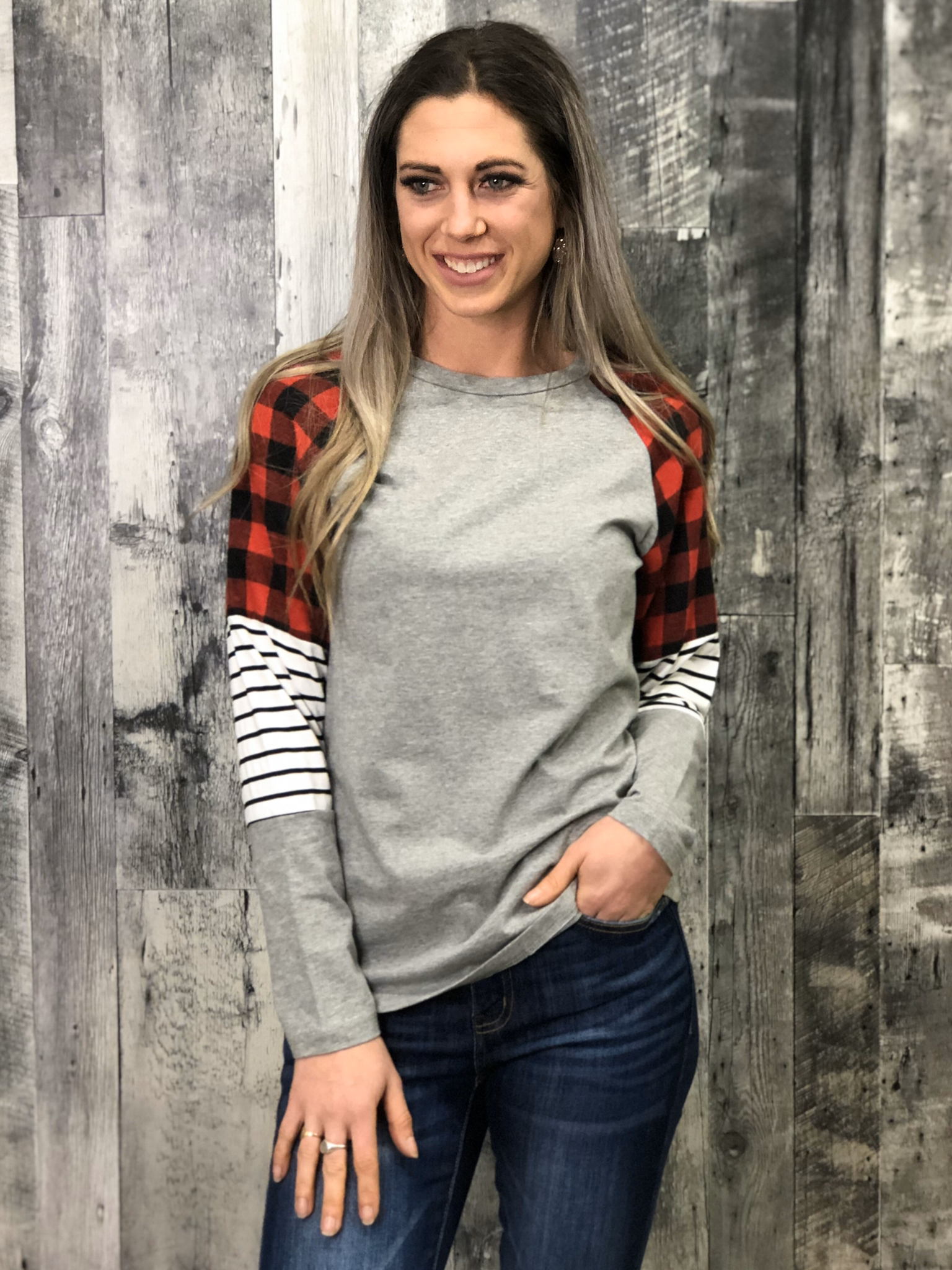 Grey Buffalo Plaid Striped Top 84454