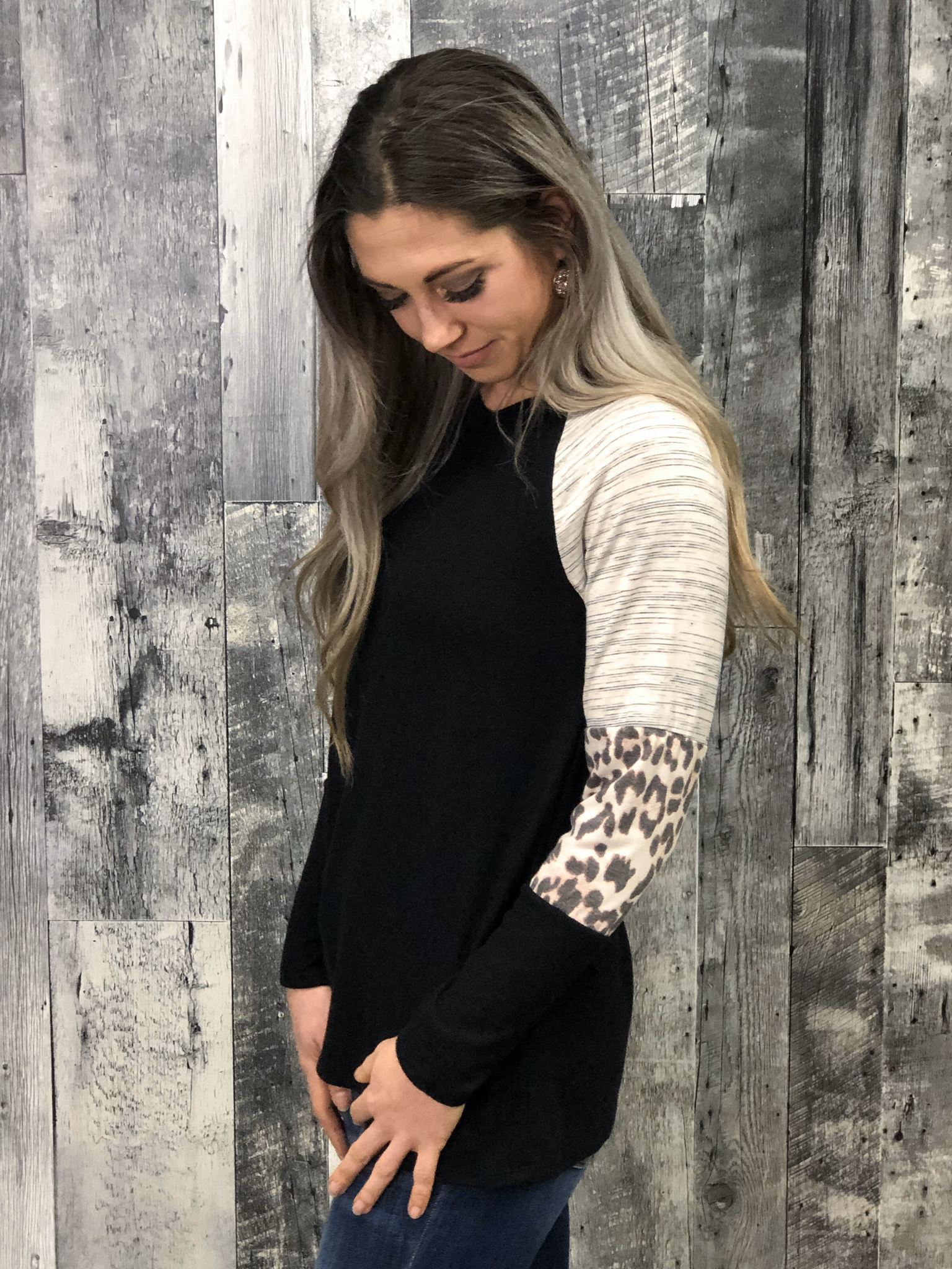Black cheetah block Long Sleeve