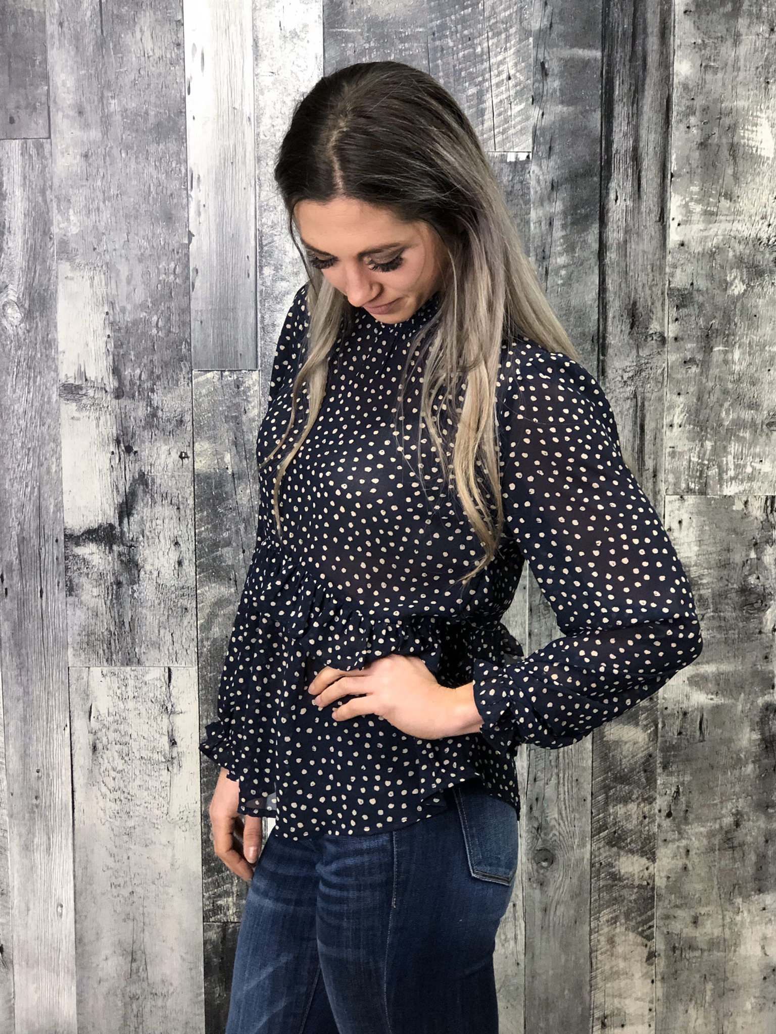 Navy Polka Dot Blouse