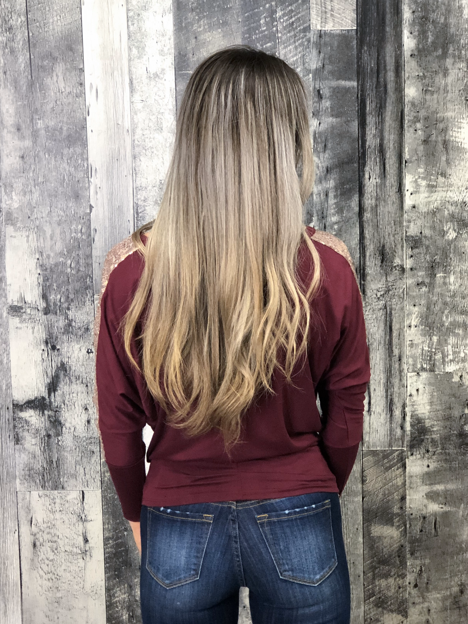 Glitter Sleeve Cranberry Top