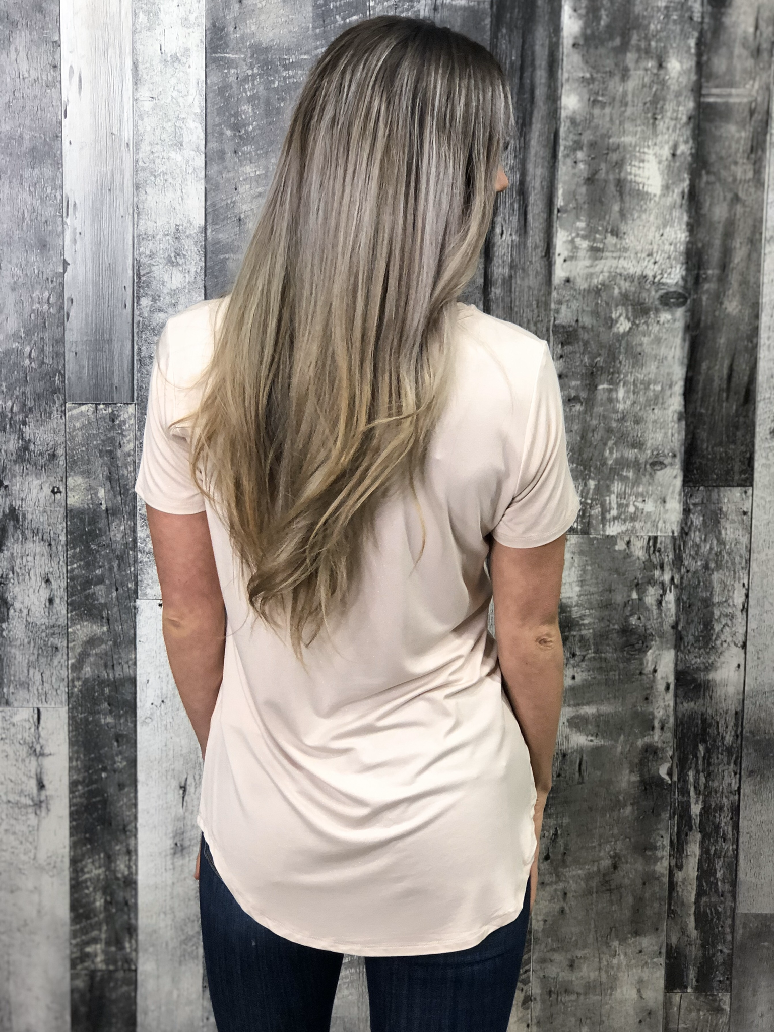 Subtle Sparkle Vneck Tee - Ivory