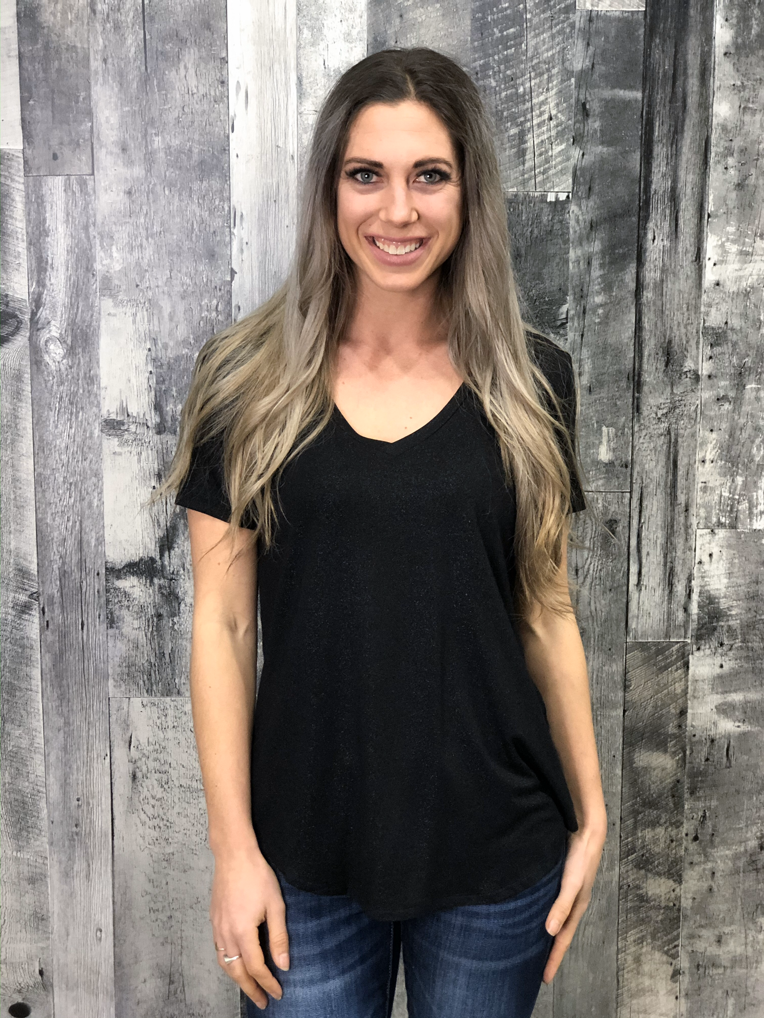 Subtle Sparkle Vneck Tee - Black 84480
