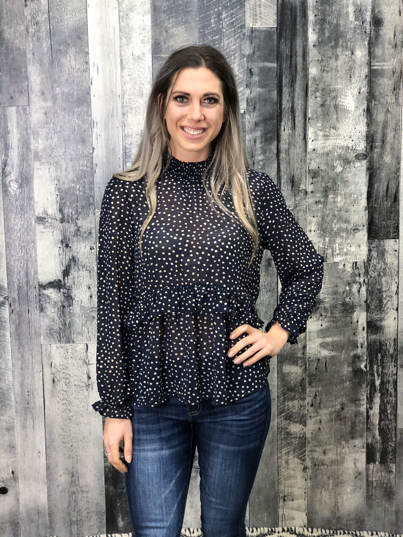 Navy Polka Dot Blouse 984526