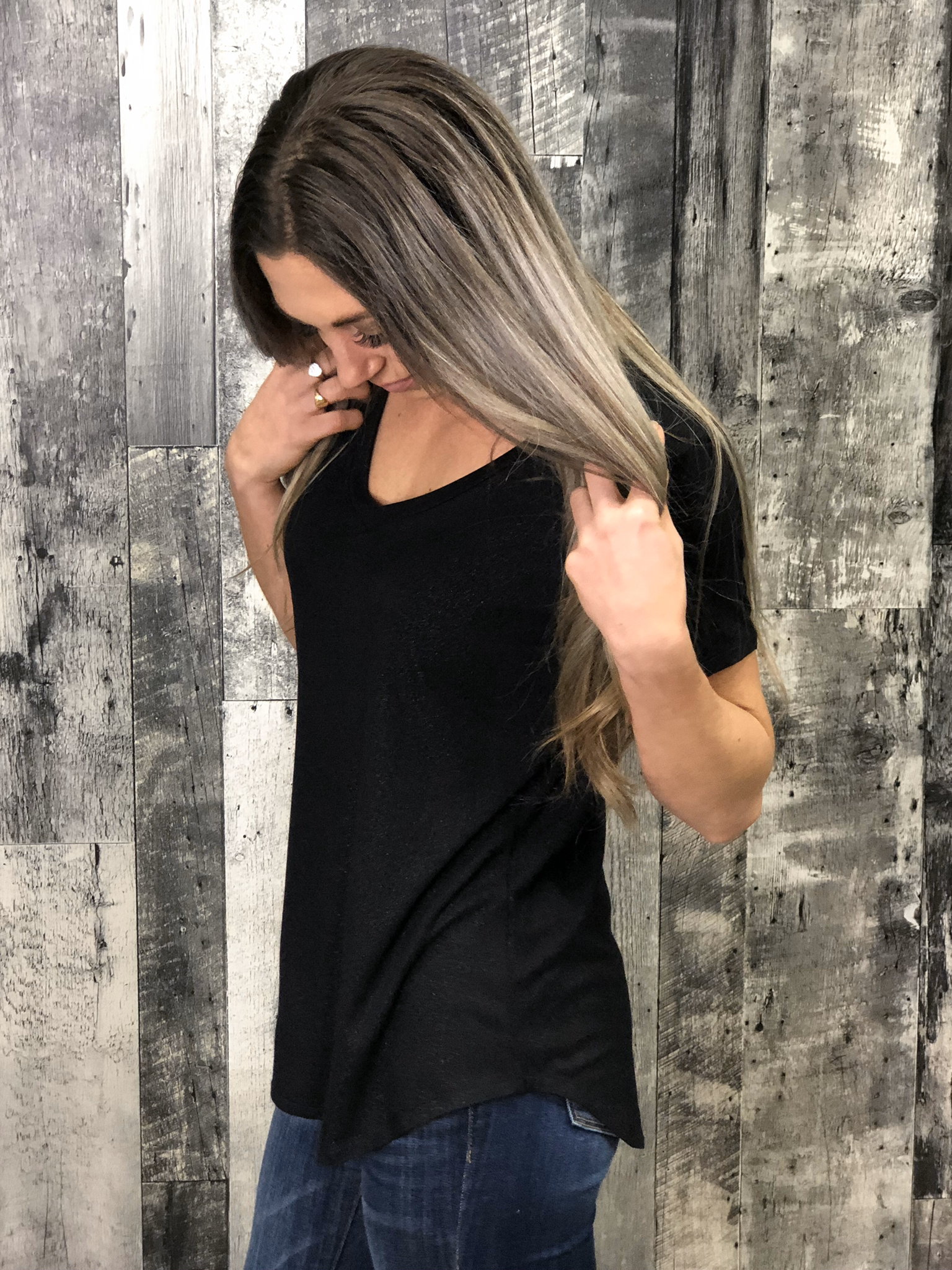 Subtle Sparkle Vneck Tee - Black