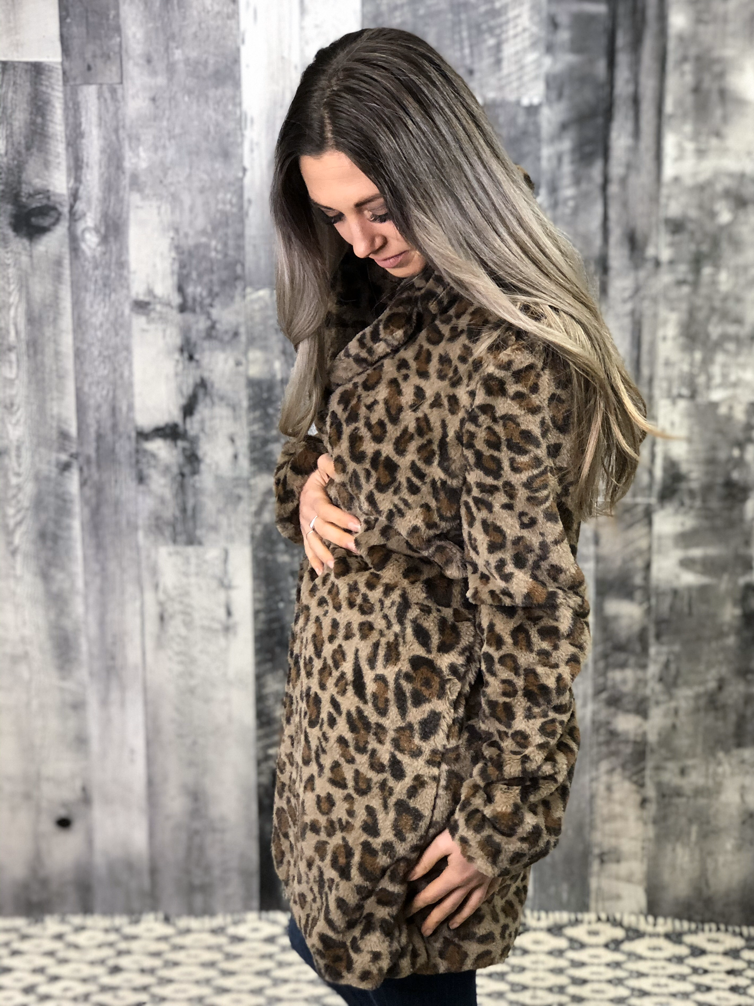 Leopard lined faux fur jacket