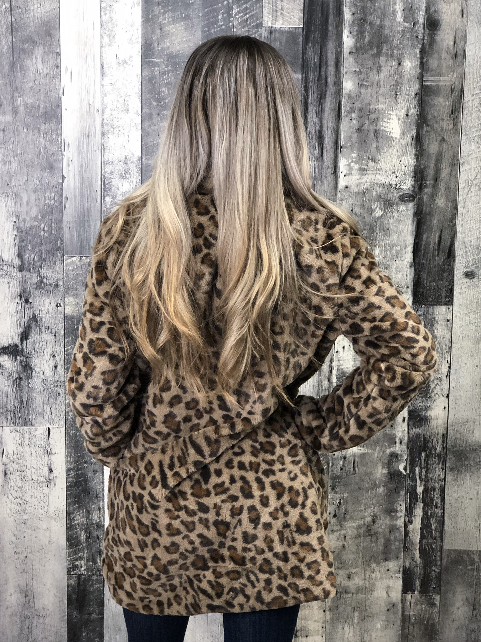 Leopard lined faux fur jacket