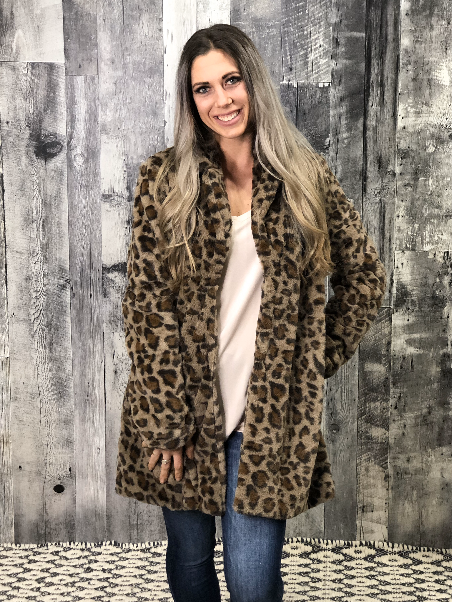 Leopard lined faux fur jacket