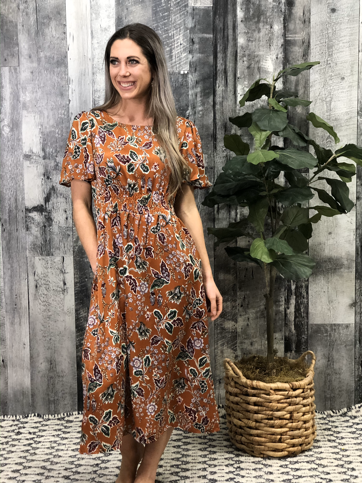 Tea Length Print Dress 84534