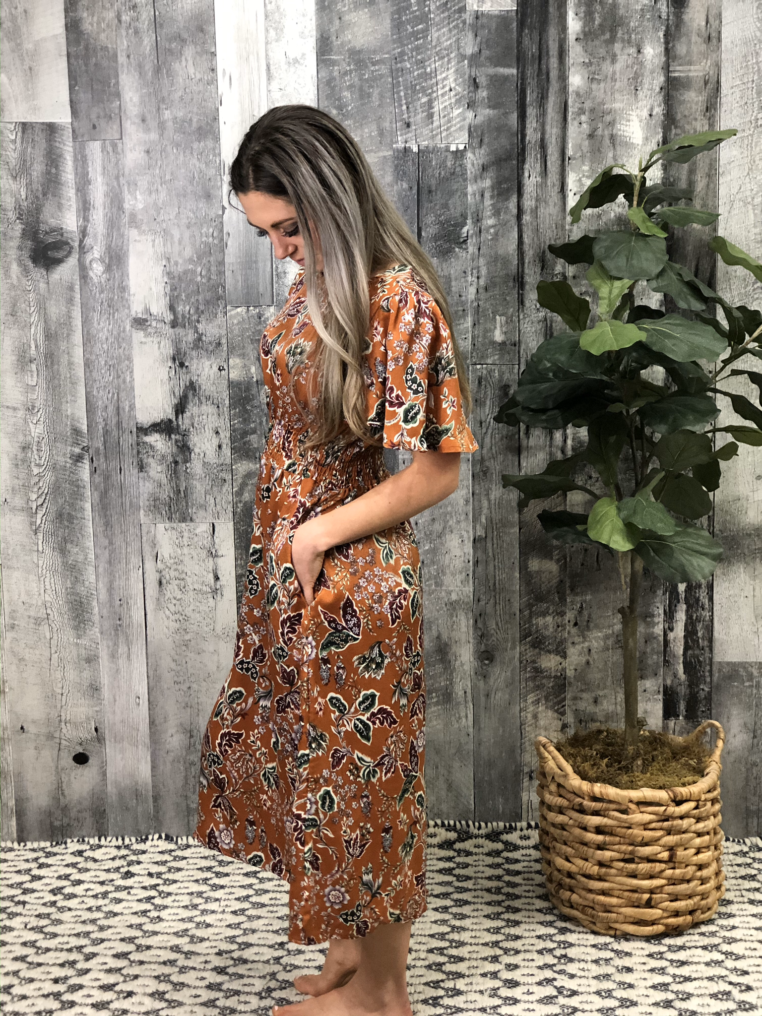 Tea Length Print Dress