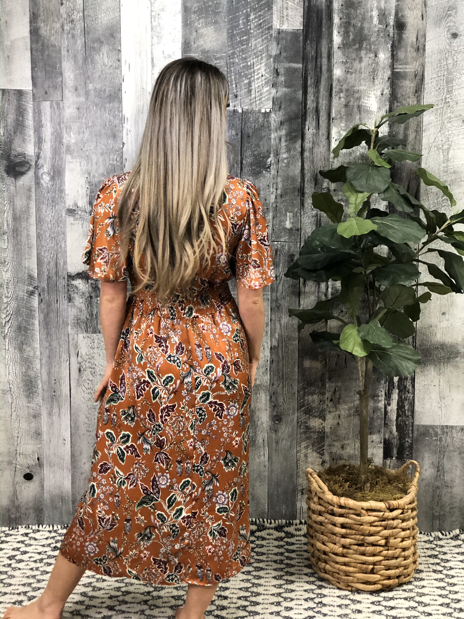 Tea Length Print Dress