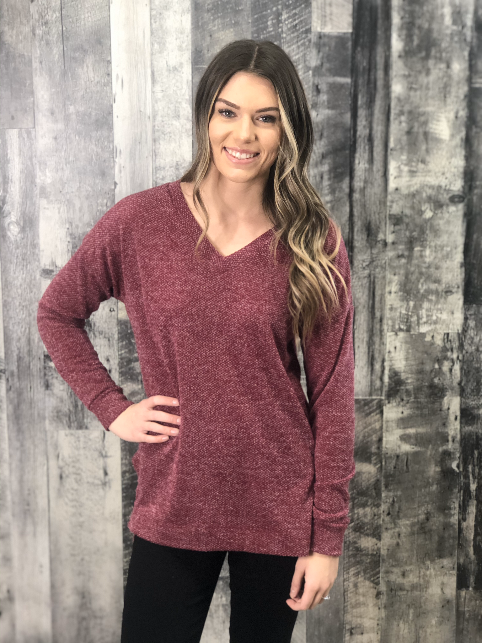 Tunic Heathered Top - Burgundy 84608