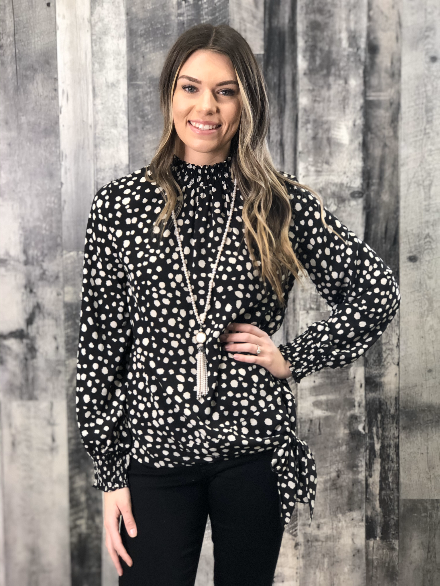 Dalmatian Print Side Tie Blouse