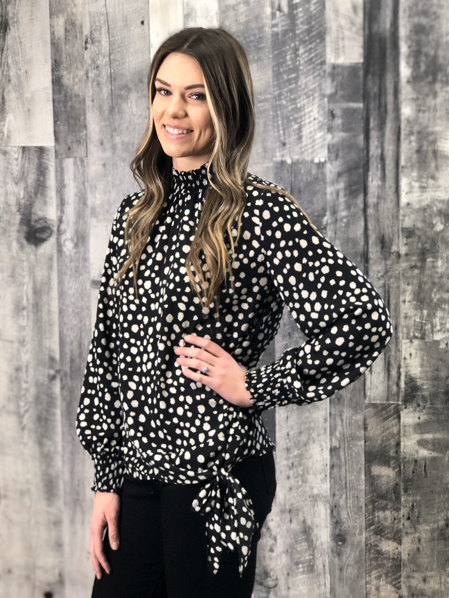 Dalmatian Print Side Tie Blouse