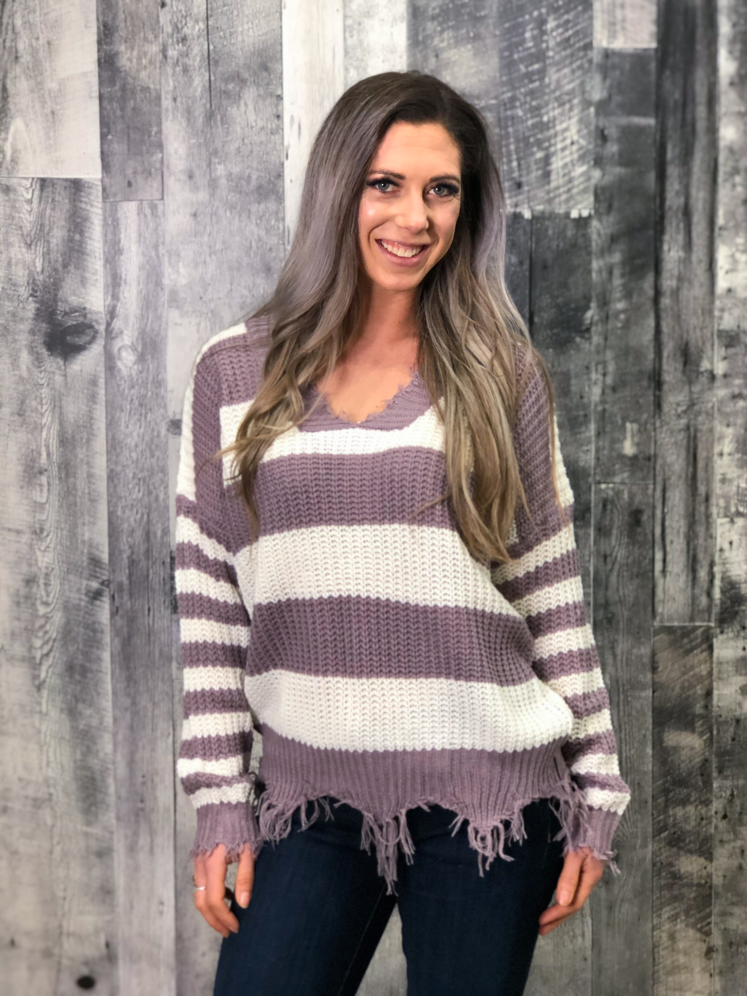 Purple & White Knit Sweater with frey finish 84648