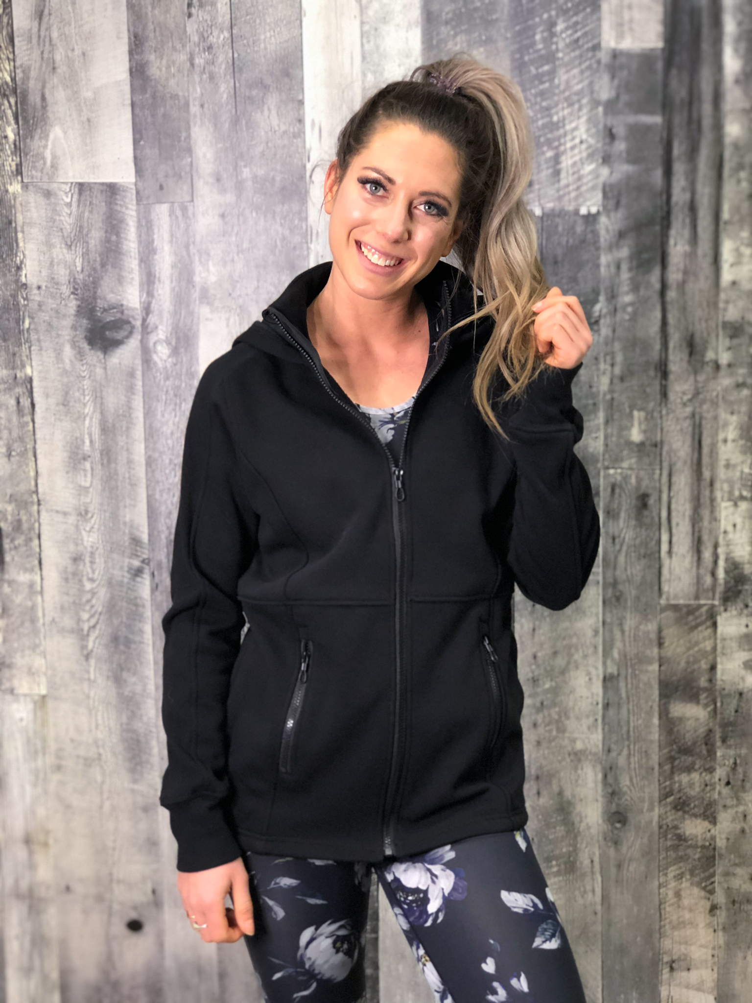 Athletic Zip Up Hoodie - Black 84701