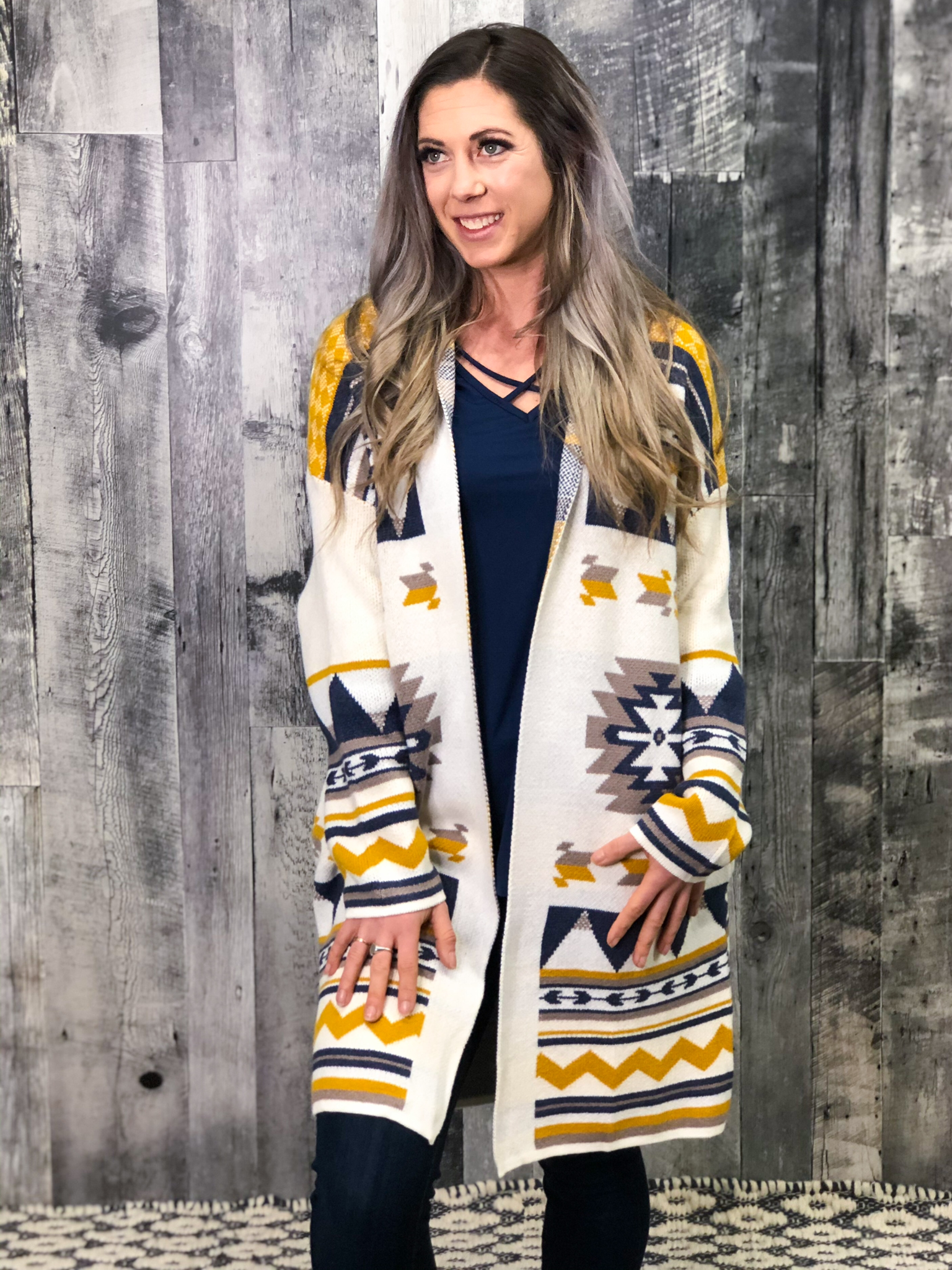 Navy & Mustard Aztec Cardigan 84751