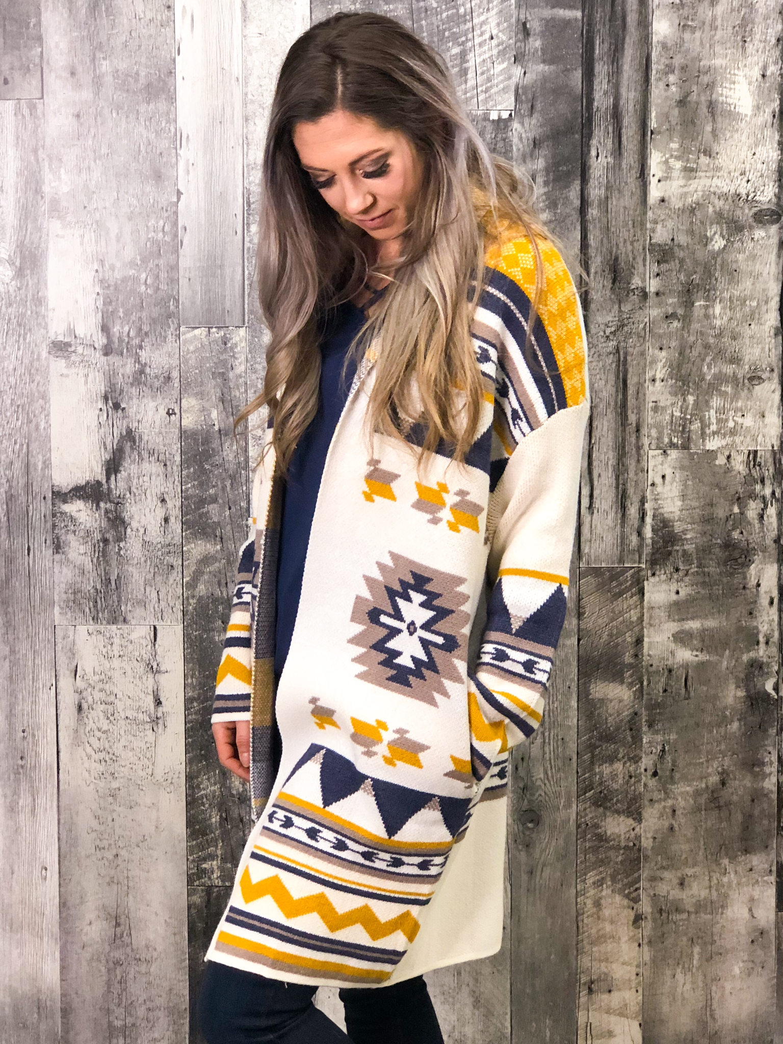 Navy & Mustard Aztec Cardigan