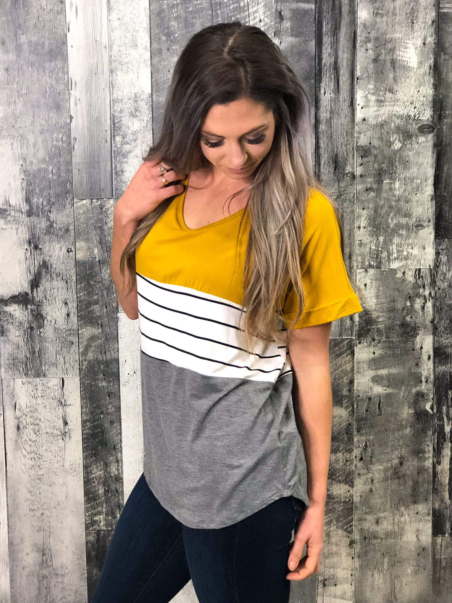 Mustard & Grey Color Block Top