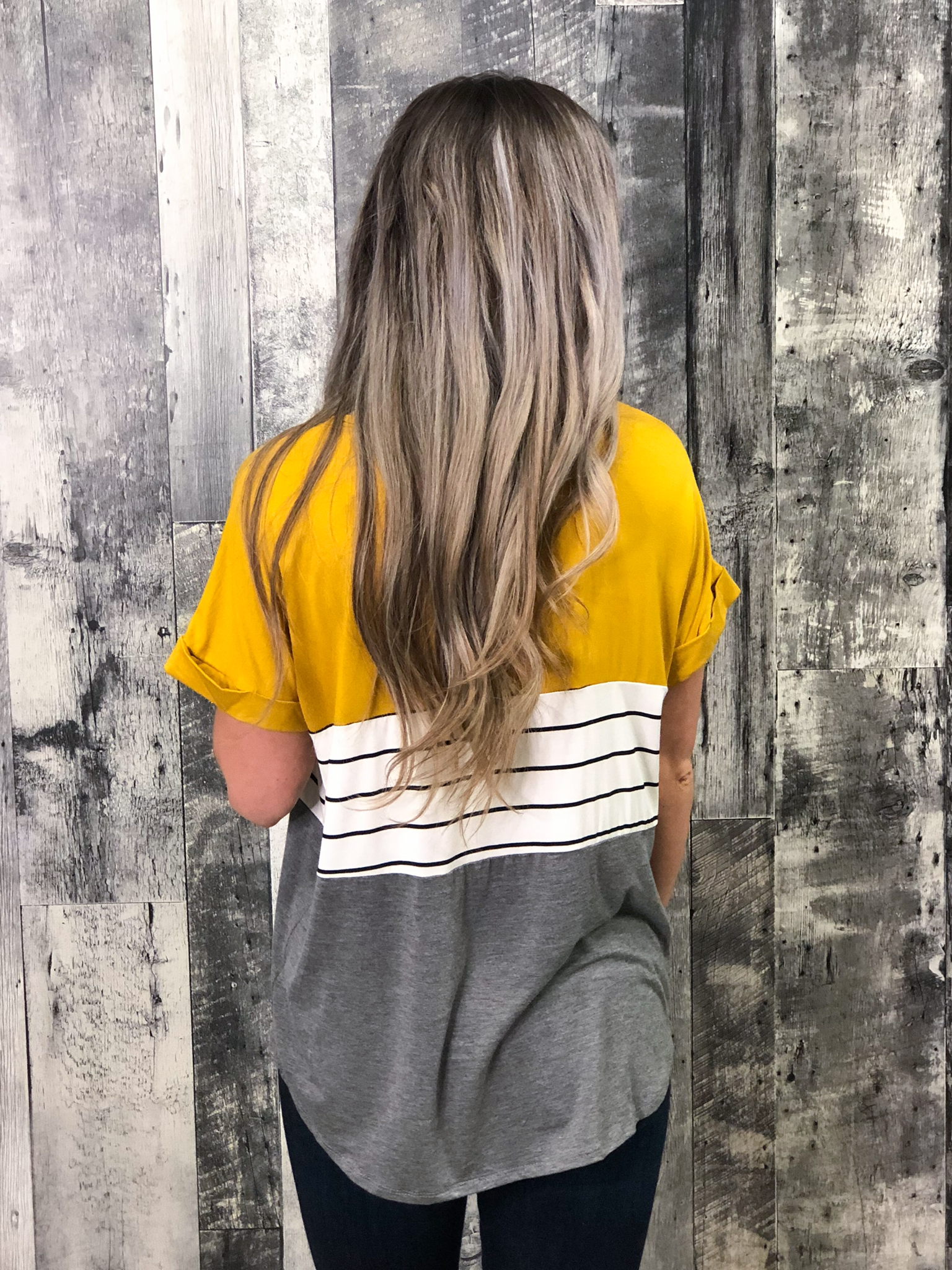 Mustard & Grey Color Block Top