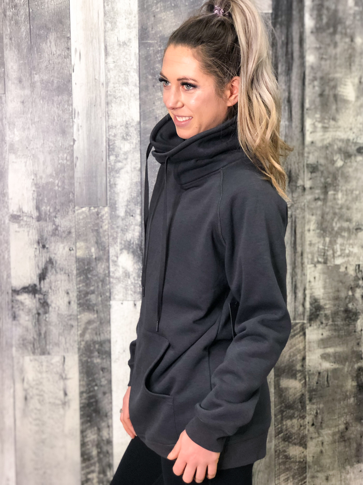 Athletic Cowl Neck Sweater - Charcoal