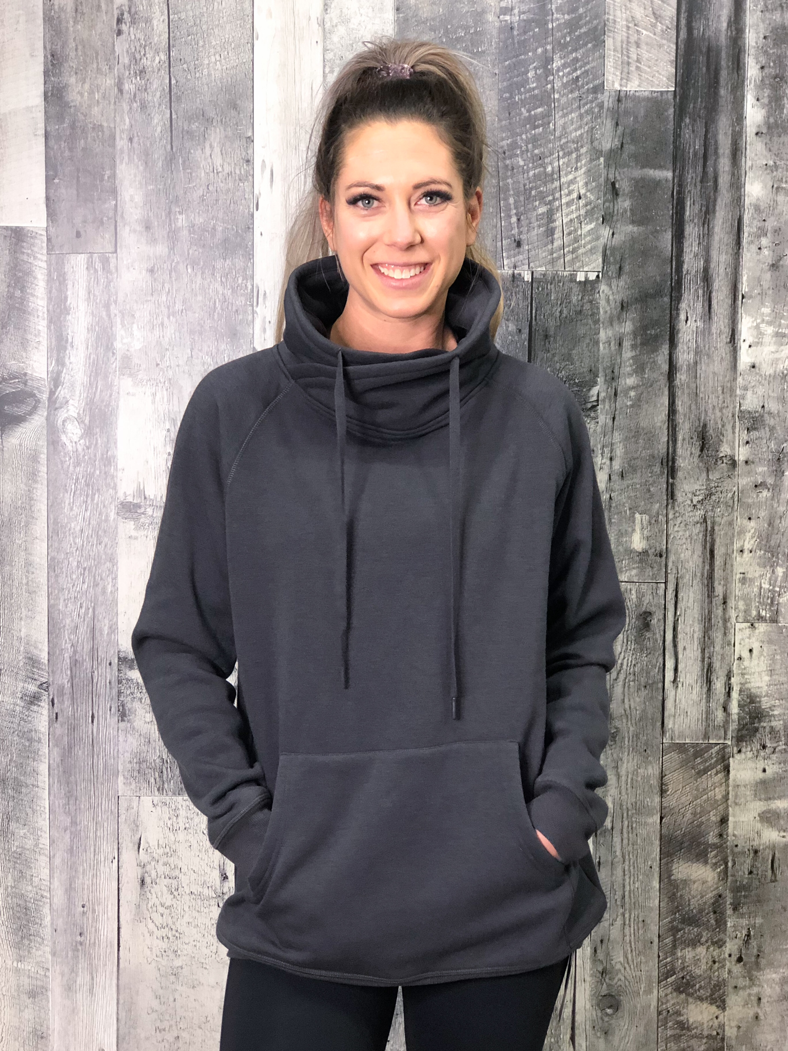 Athletic Cowl Neck Sweater - Charcoal 84729