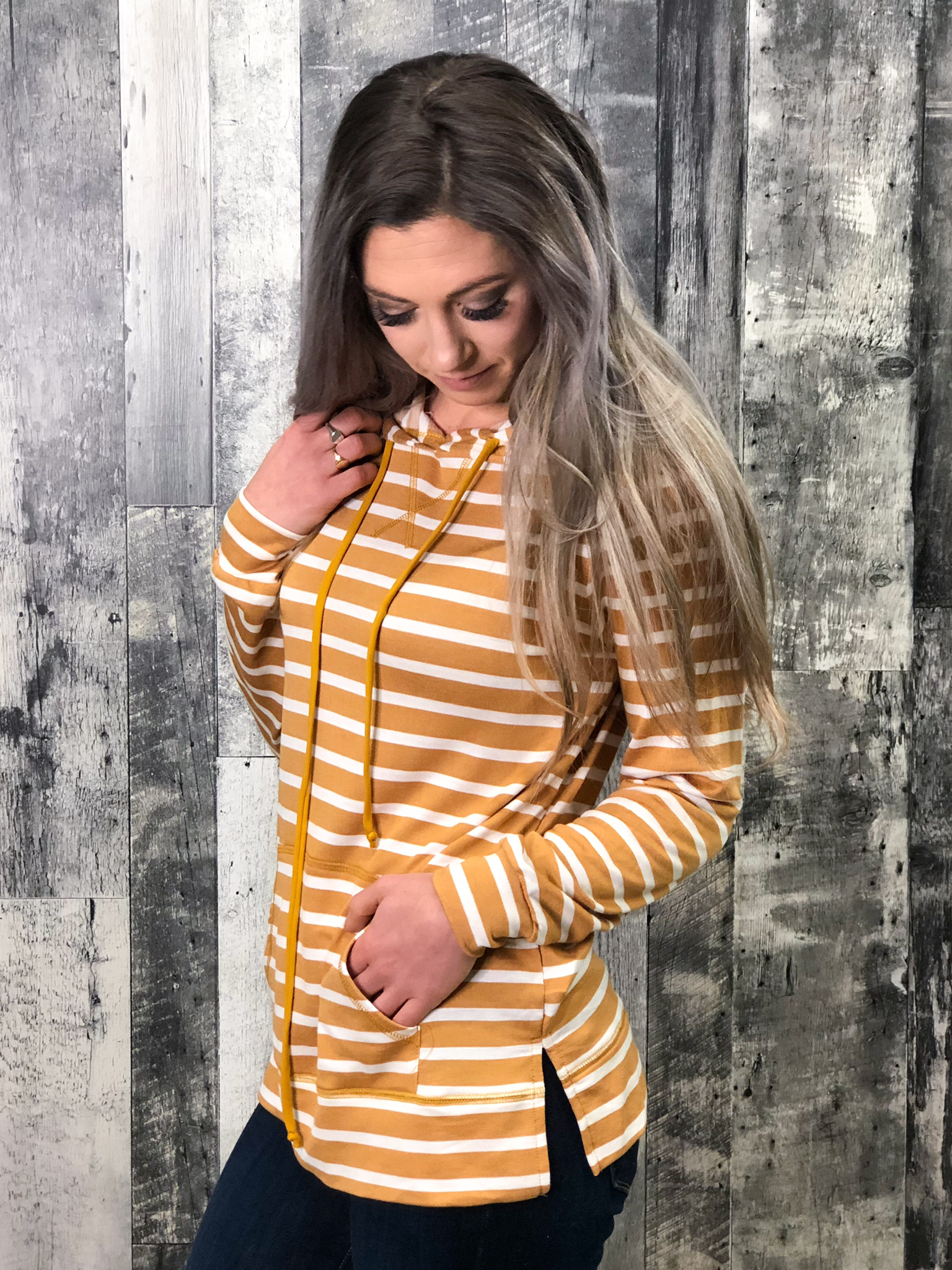 Mustard Striped Lightweight Hoodie