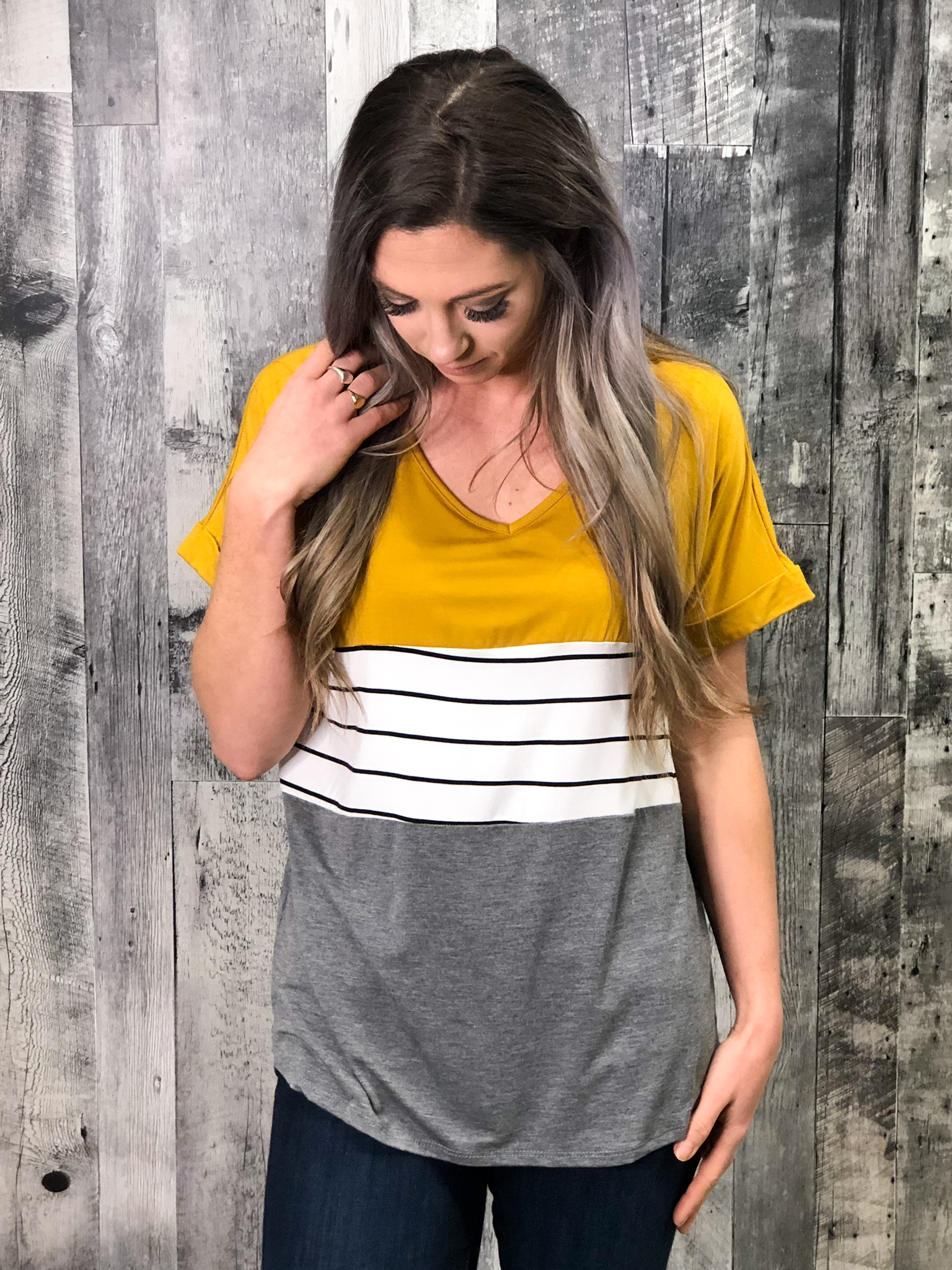 Mustard & Grey Color Block Top 84771