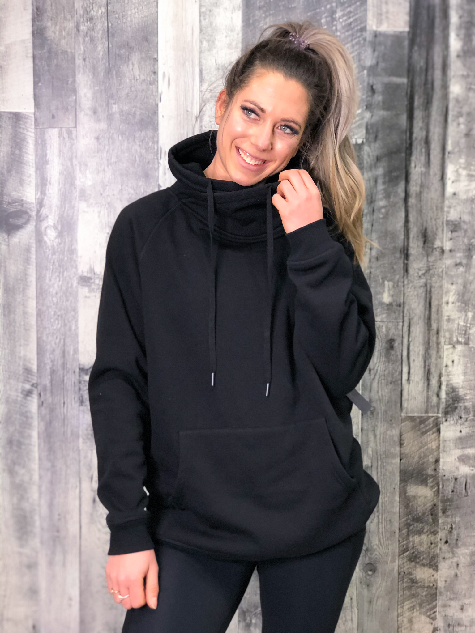 Athletic Cowl Neck Sweater - Black 84725