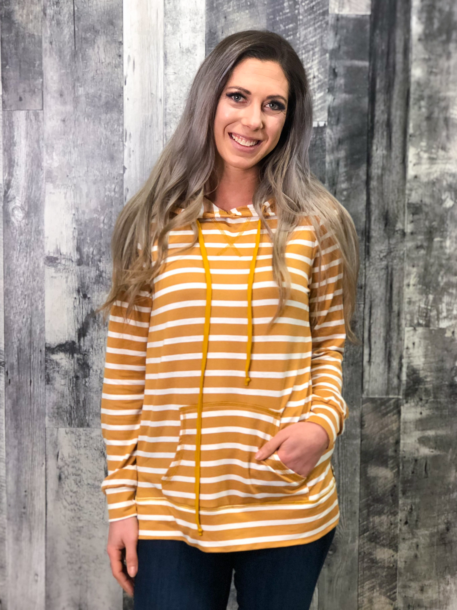 Mustard Striped Lightweight Hoodie 84762