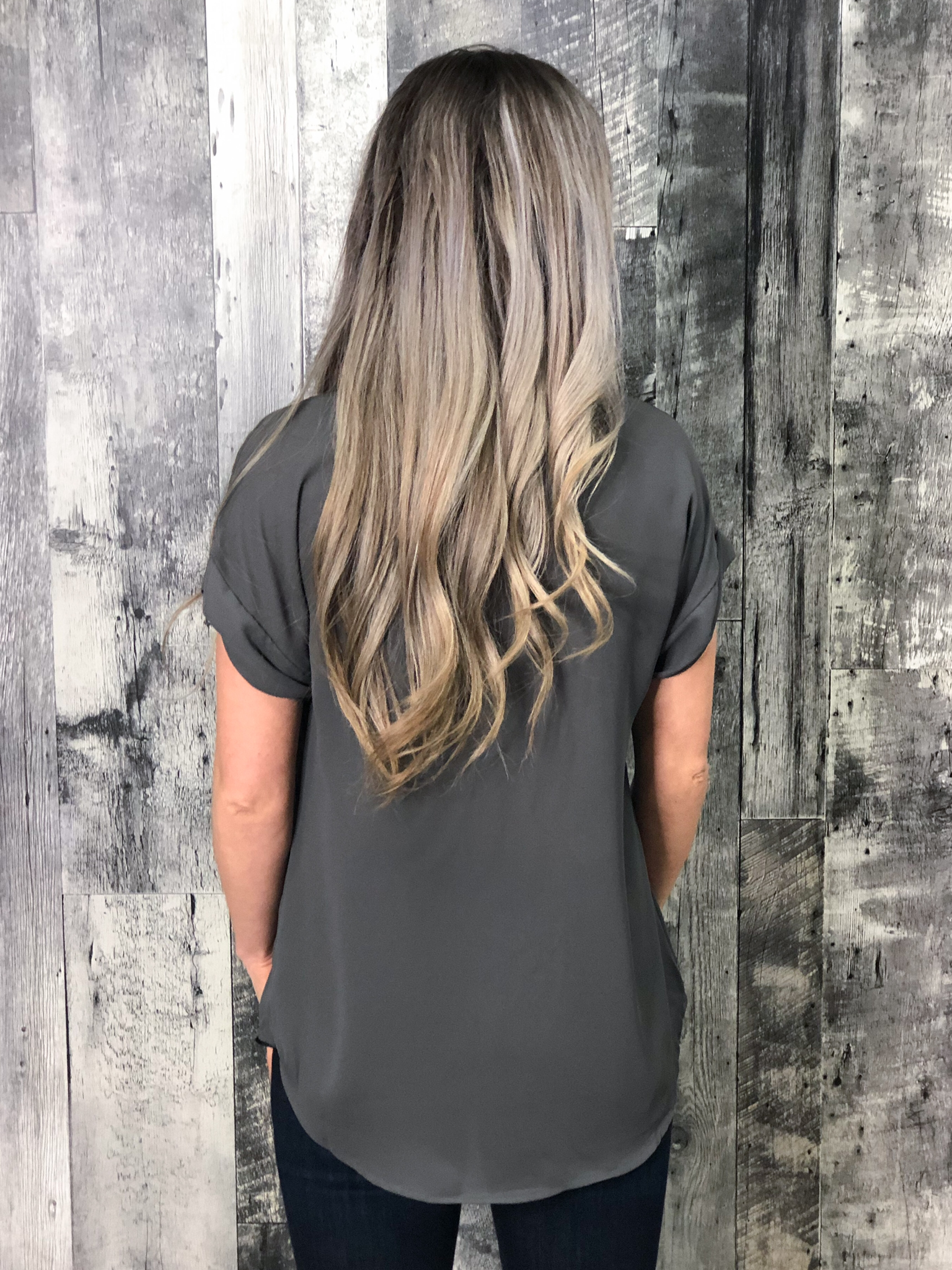 Grey V-Neck Blouse