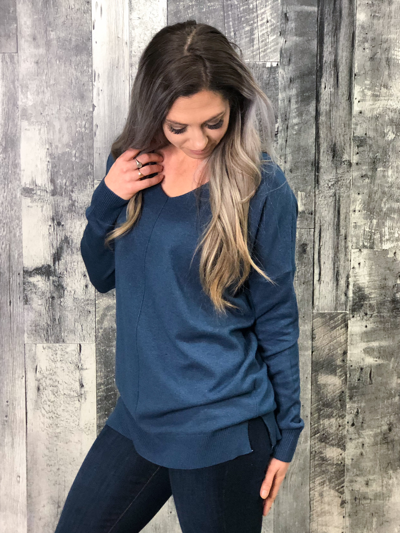Teal V-Neck Sweatshirt