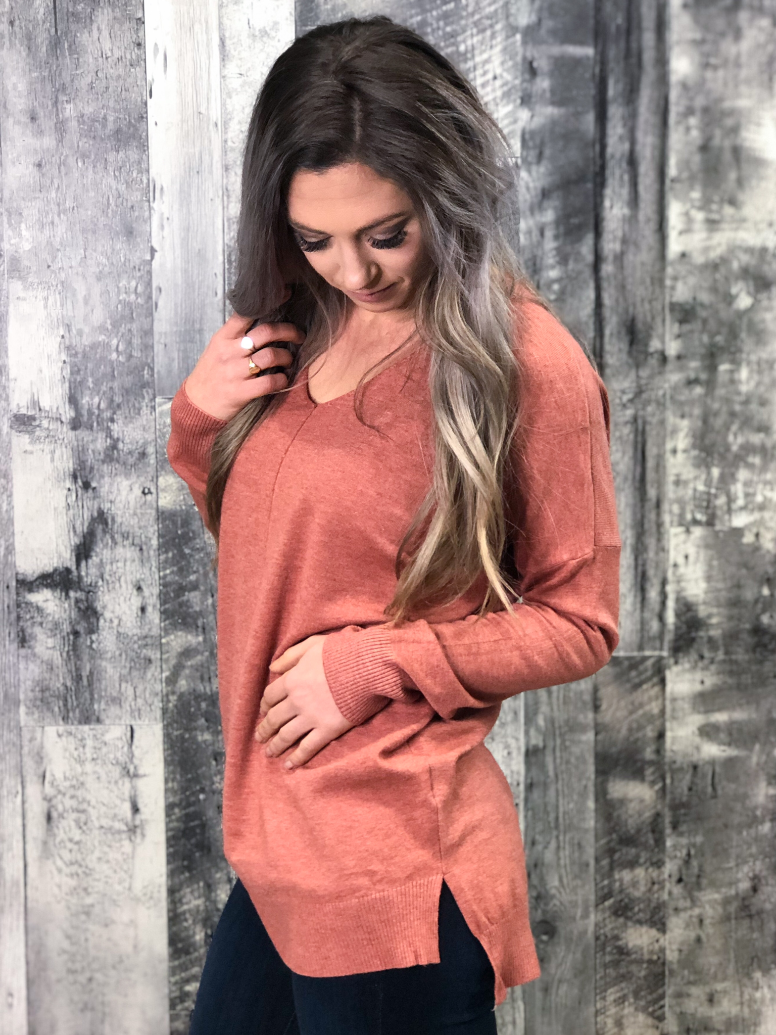 Dusty Rose V-Neck Sweatshirt