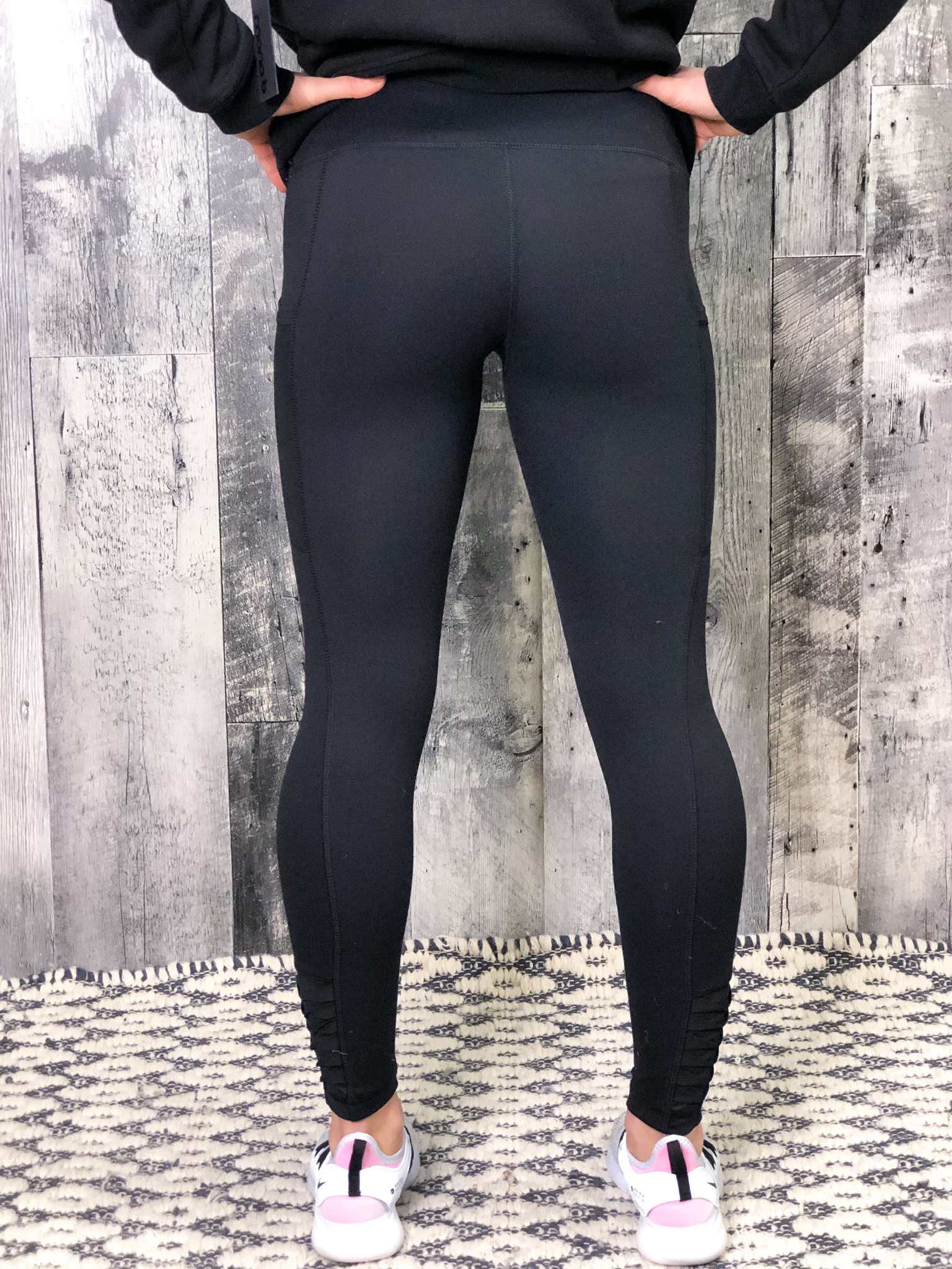 Athletic Legging With Mesh Pocket And Ruffle Ankle Detail