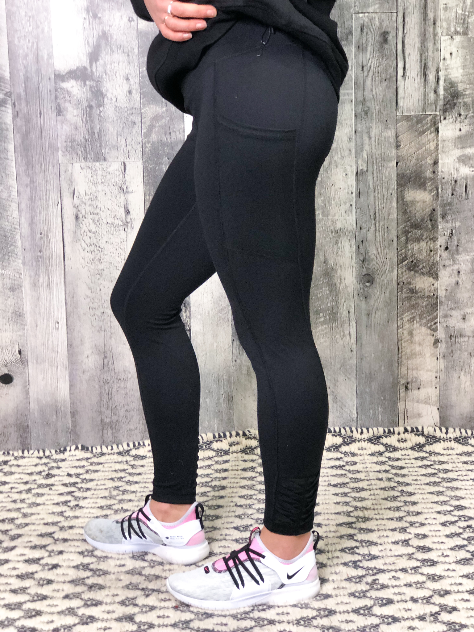 Athletic Legging With Mesh Pocket And Ruffle Ankle Detail