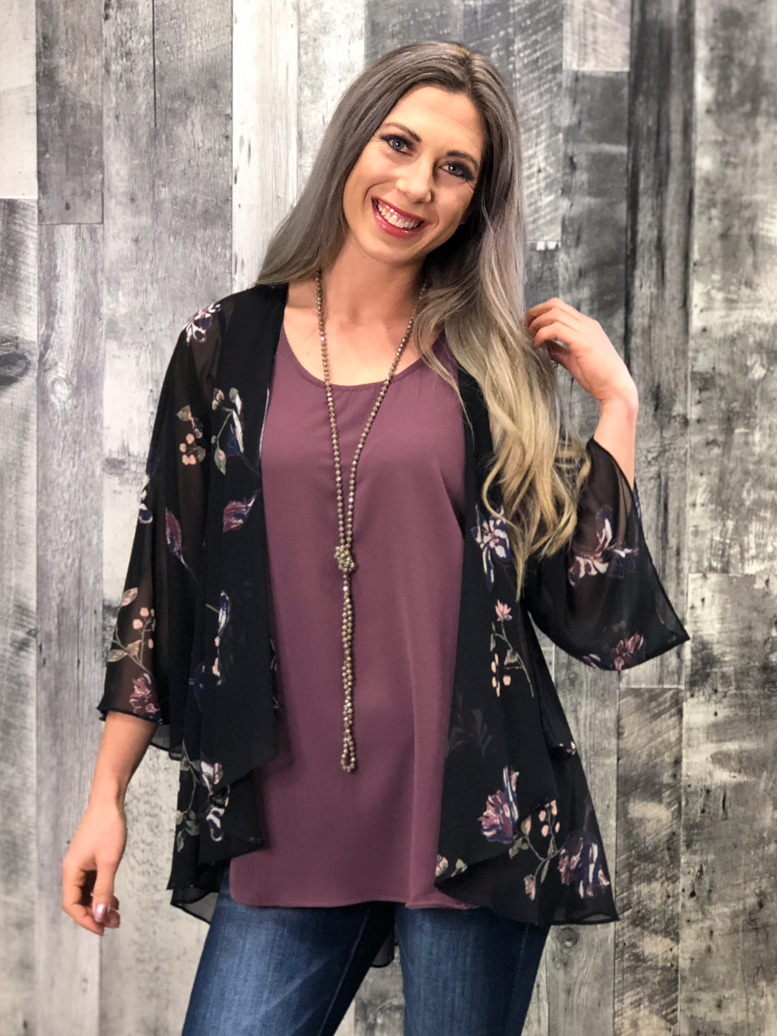 Black Floral Kimono 89944