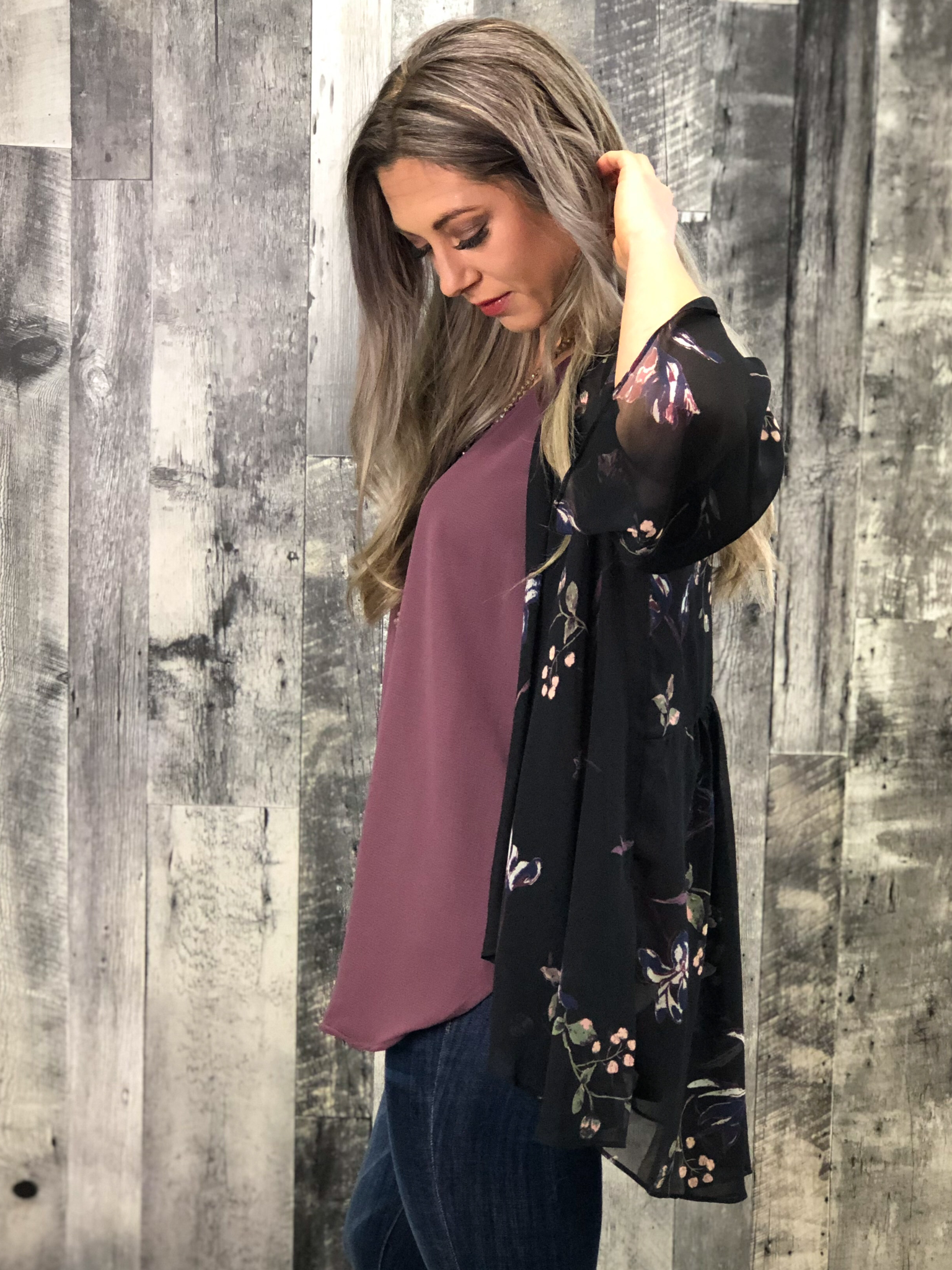 Black Floral Kimono