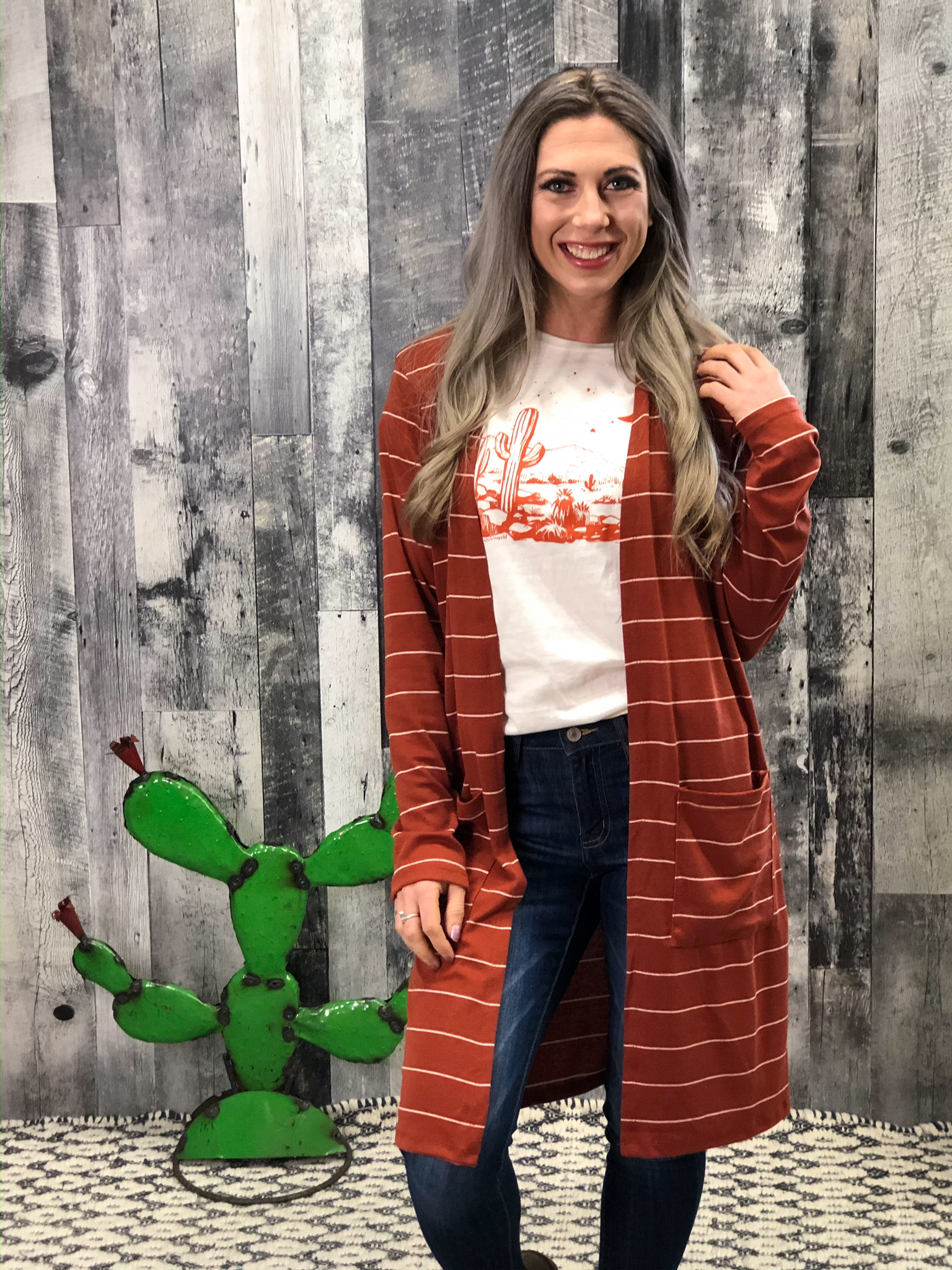 Rust Striped Cardigan 999972