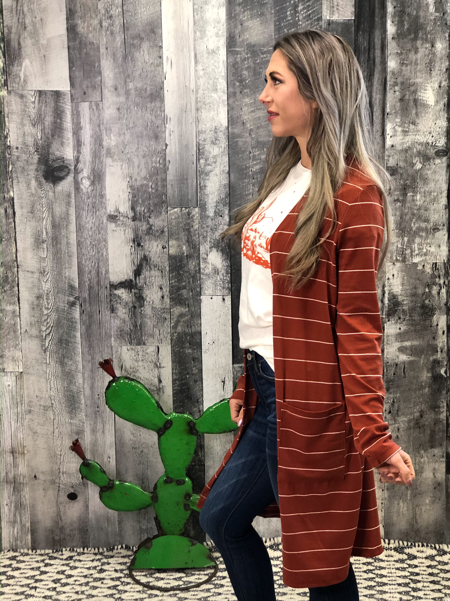 Rust Striped Cardigan