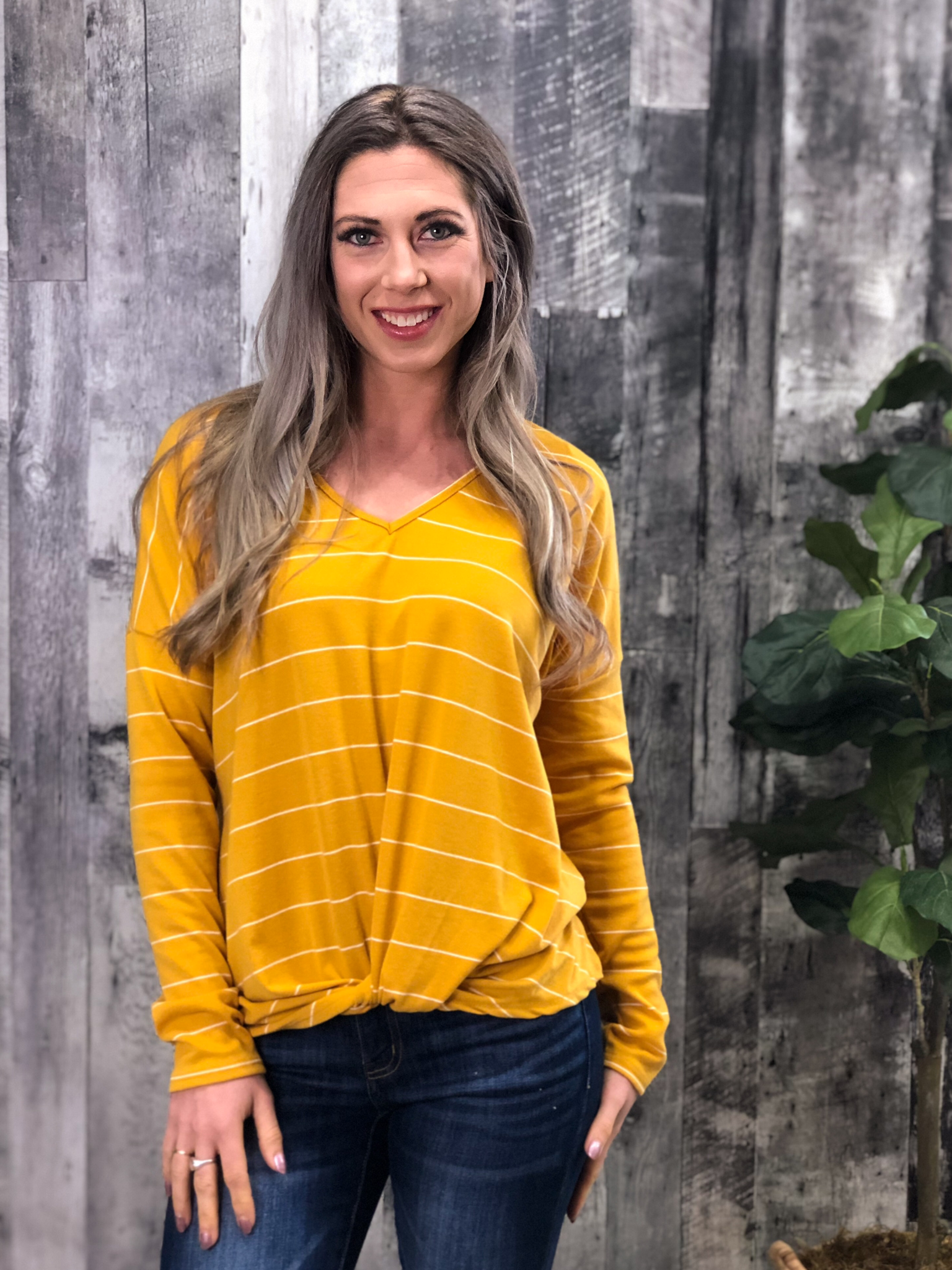 Mustard Twist Bottom Striped Top 999981